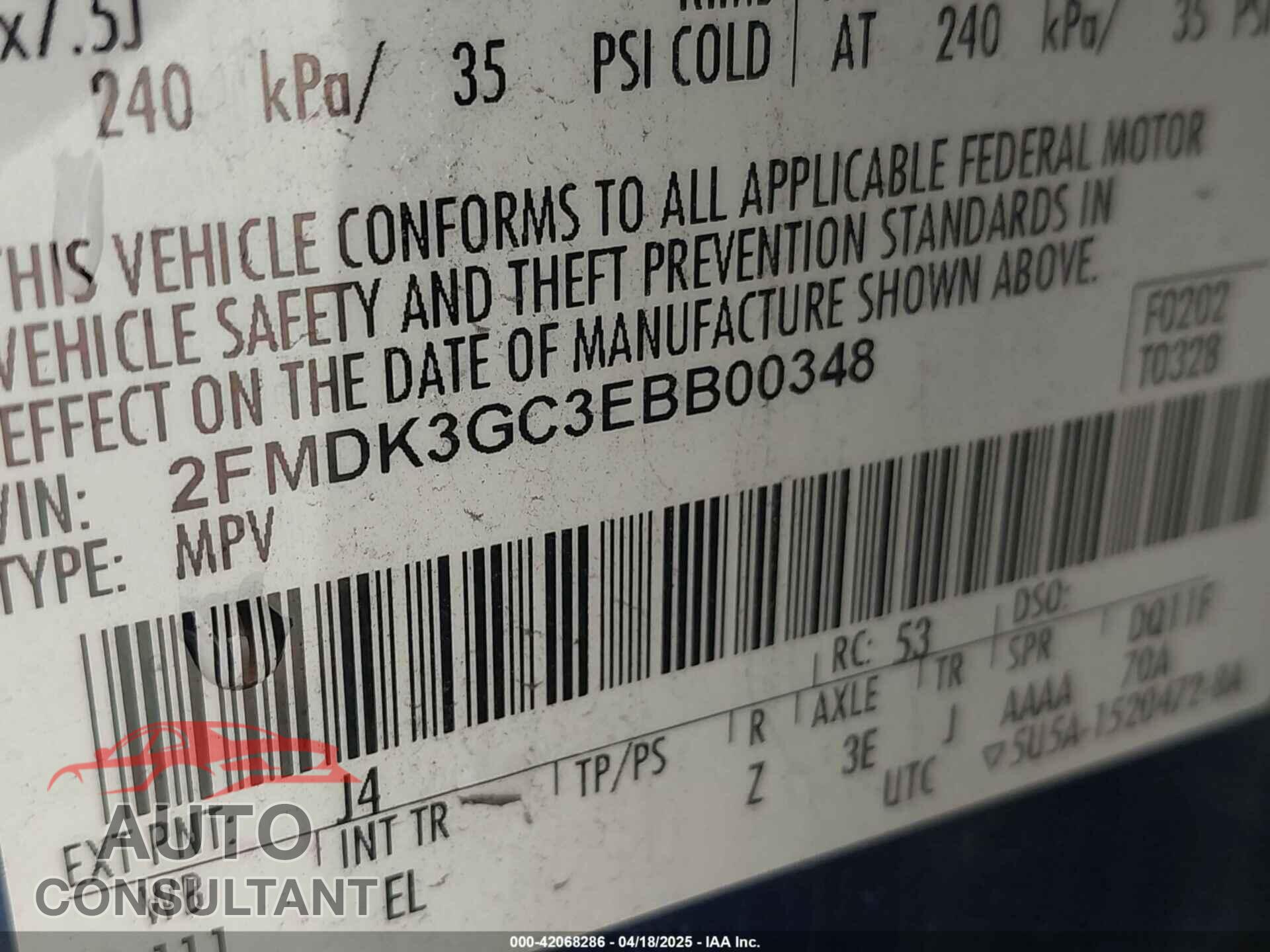 FORD EDGE 2014 - 2FMDK3GC3EBB00348