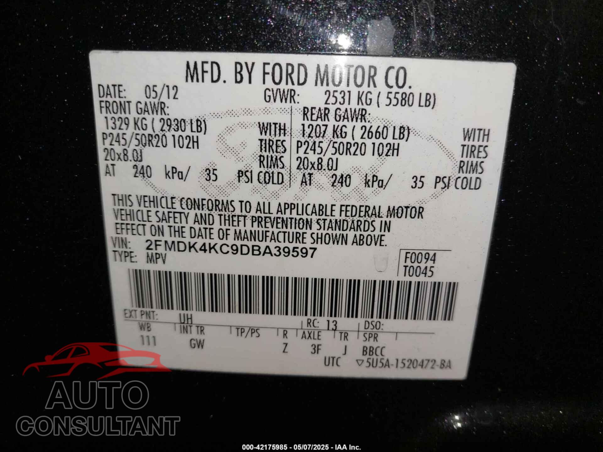 FORD EDGE 2013 - 2FMDK4KC9DBA39597