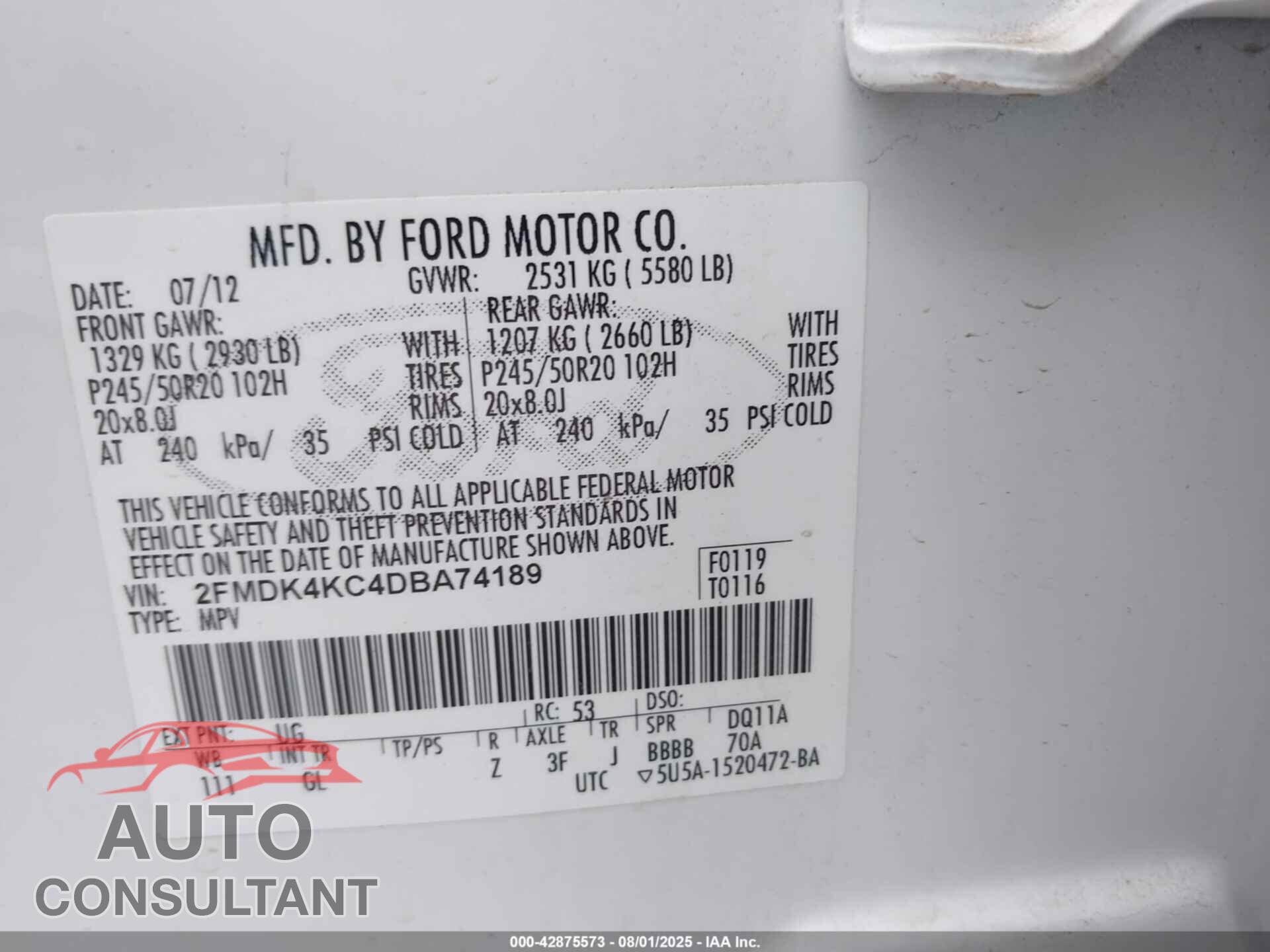 FORD EDGE 2013 - 2FMDK4KC4DBA74189
