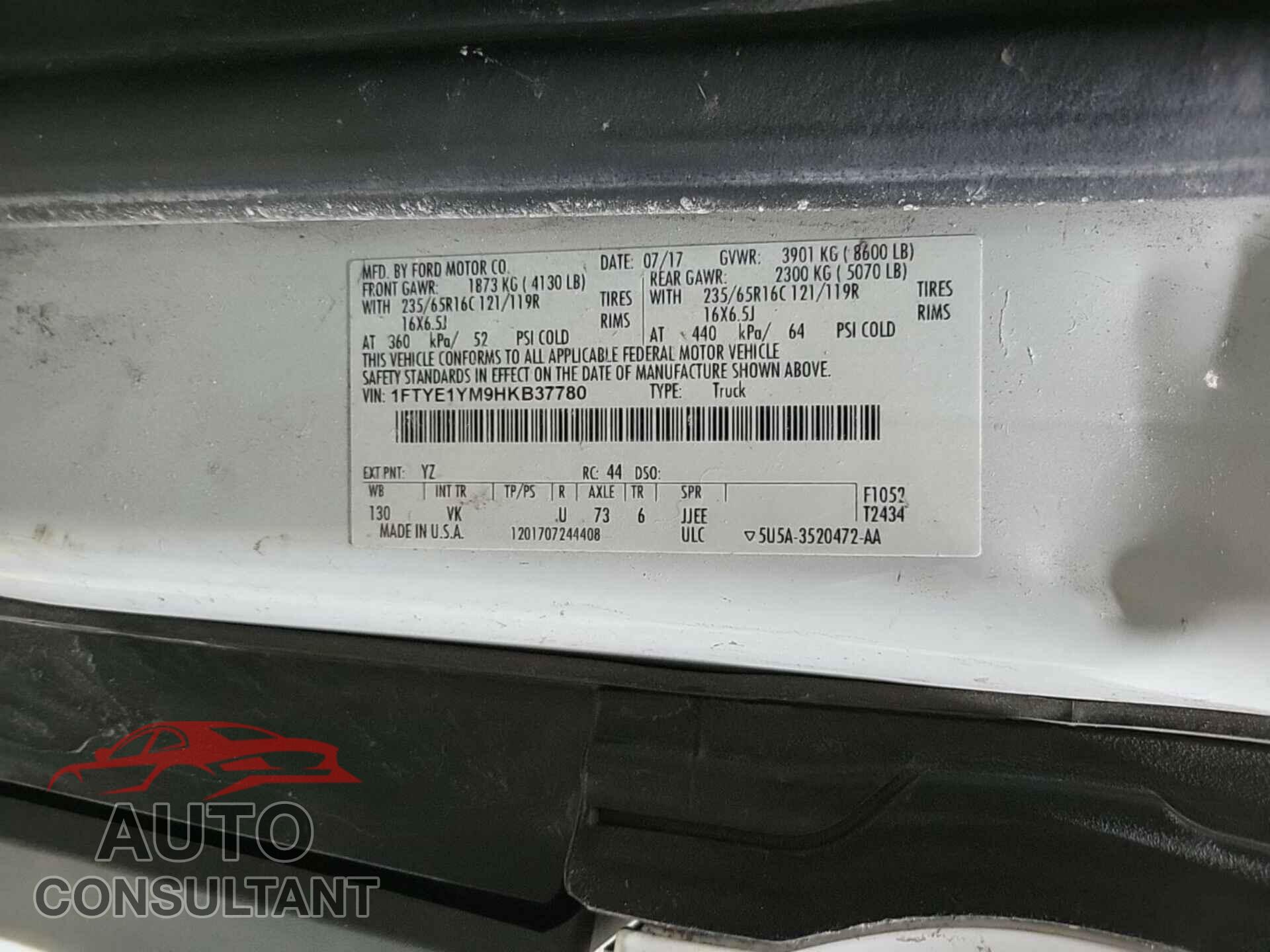FORD TRANSIT 2017 - 1FTYE1YM9HKB37780