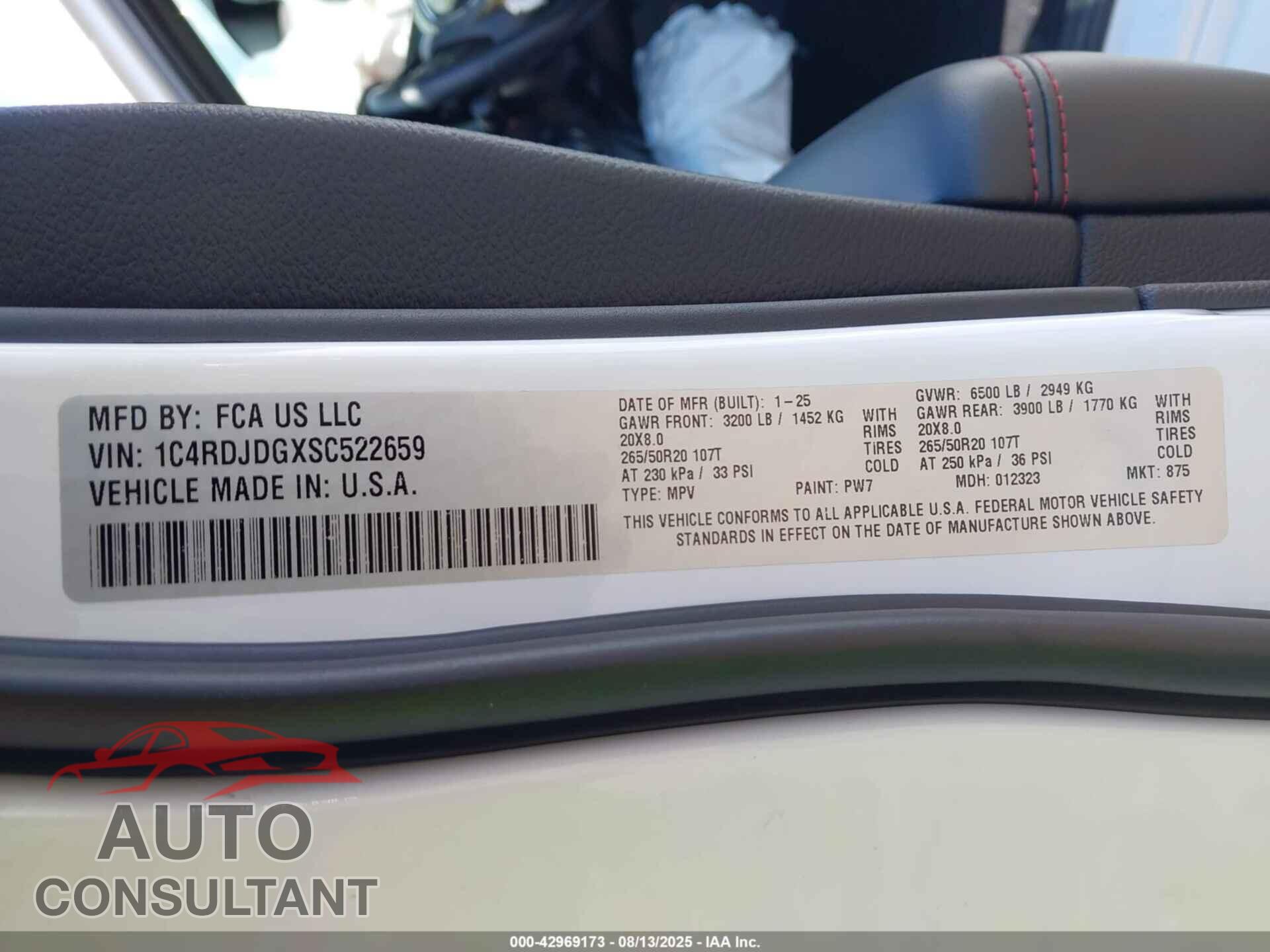 DODGE DURANGO 2025 - 1C4RDJDGXSC522659