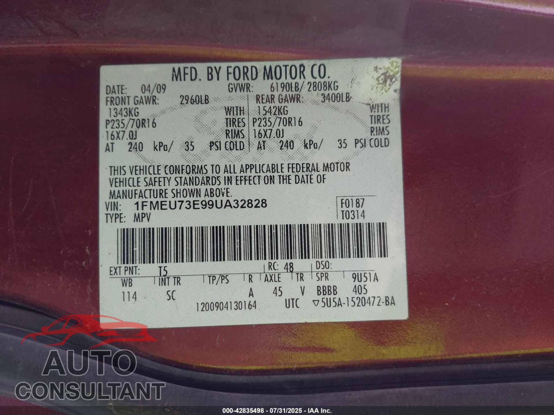 FORD EXPLORER 2009 - 1FMEU73E99UA32828