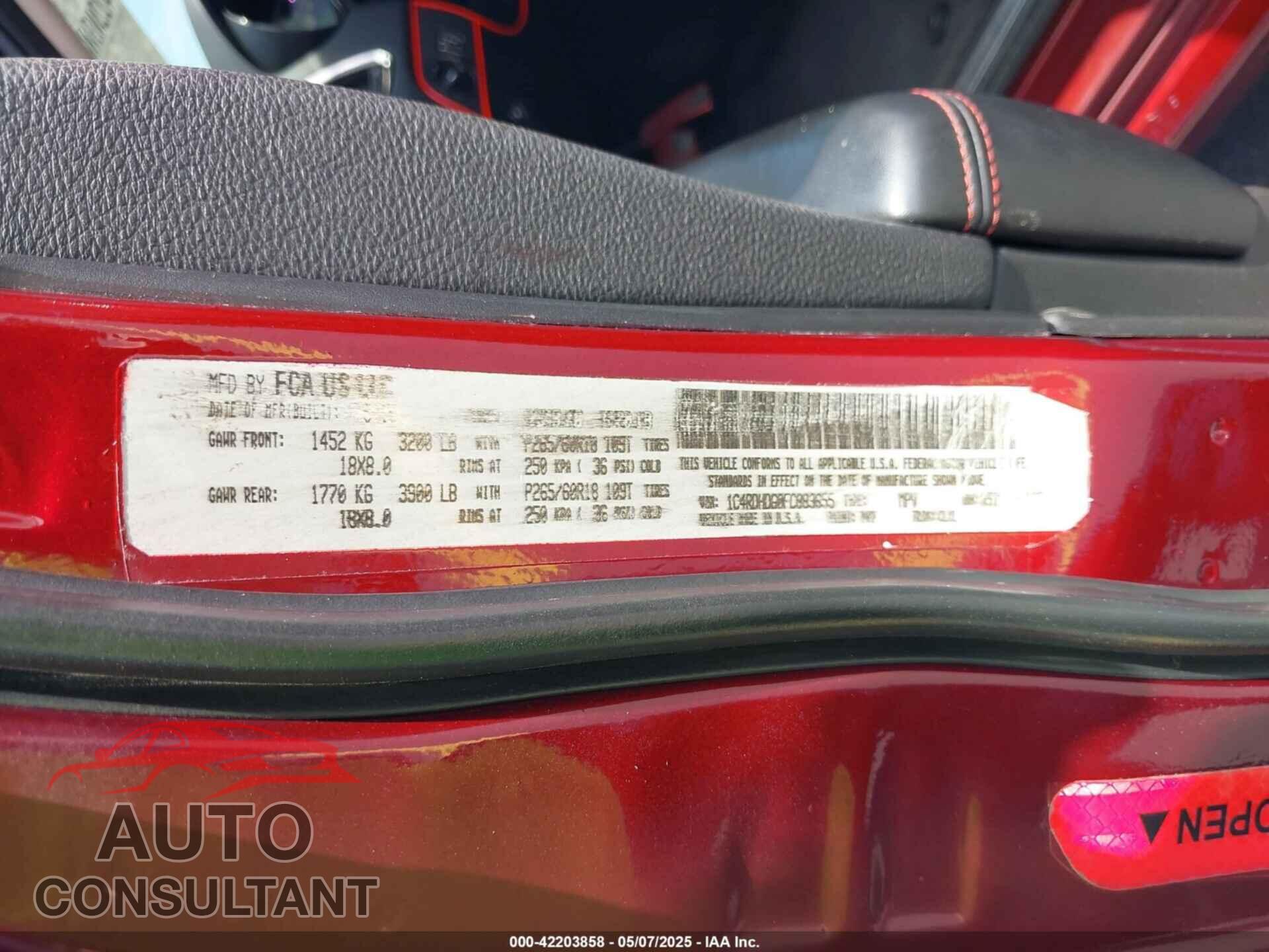 DODGE DURANGO 2018 - 1C4RDHDG5JC239657