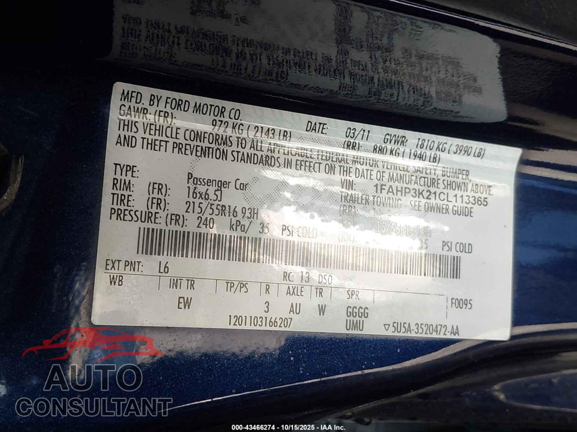 FORD FOCUS 2012 - 1FAHP3K21CL113365