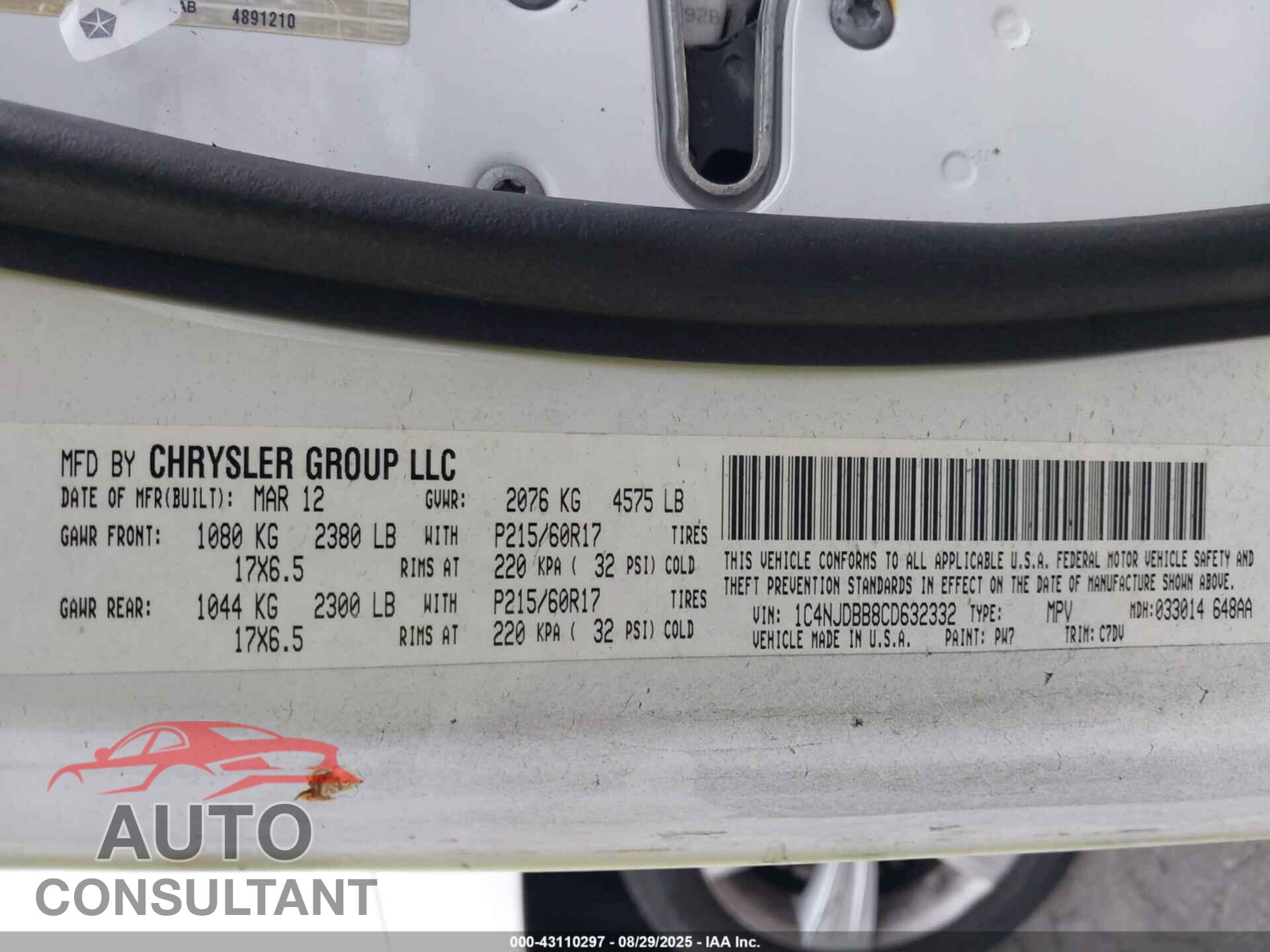 JEEP COMPASS 2012 - 1C4NJDBB8CD632332