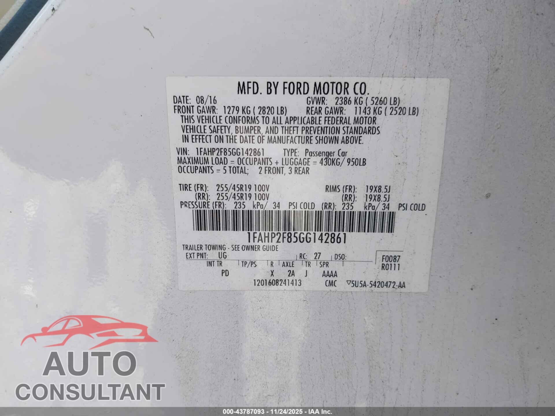 FORD TAURUS 2016 - 1FAHP2F85GG142861