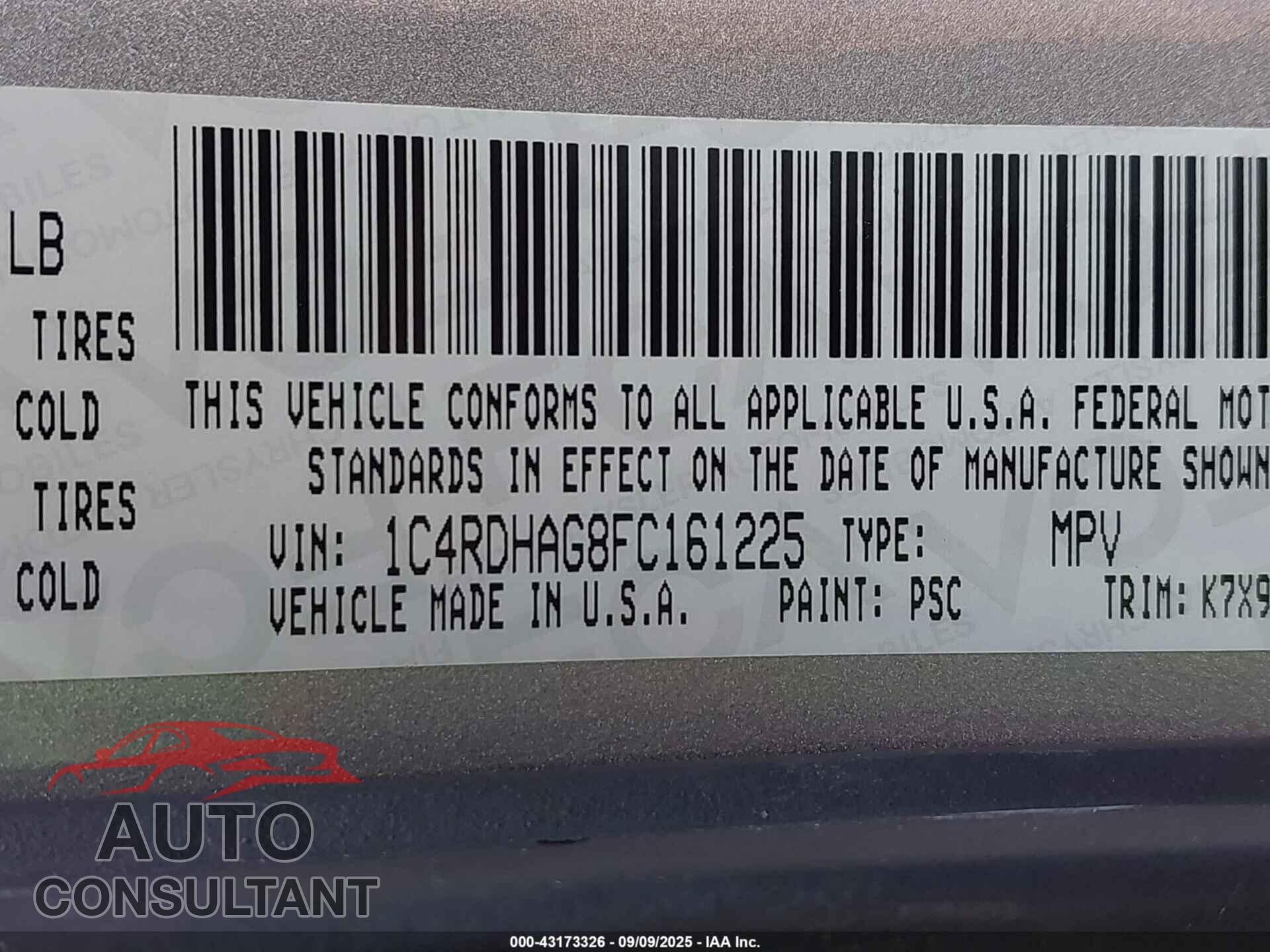 DODGE DURANGO 2015 - 1C4RDHAG8FC161225