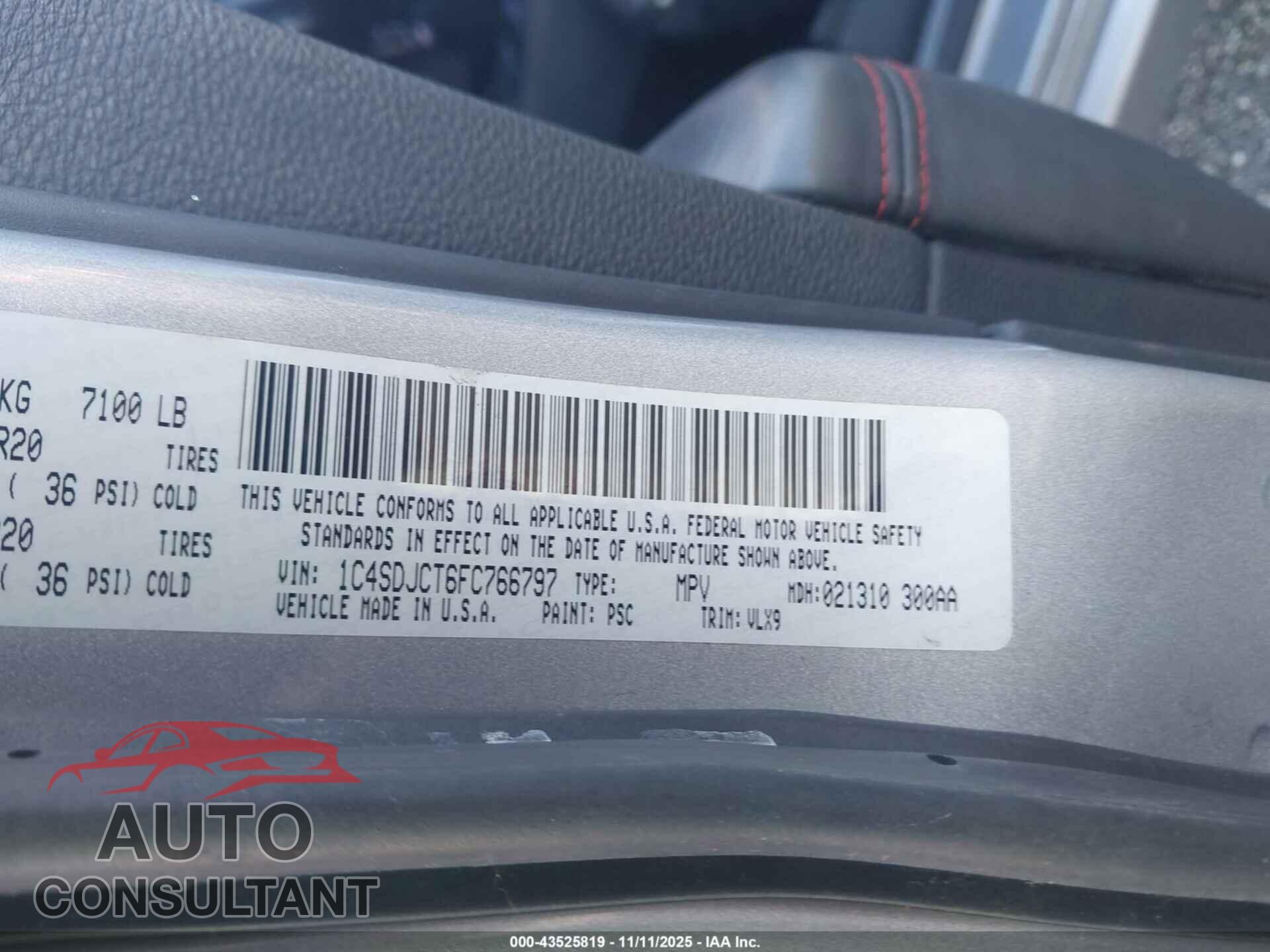 DODGE DURANGO 2015 - 1C4SDJCT6FC766797