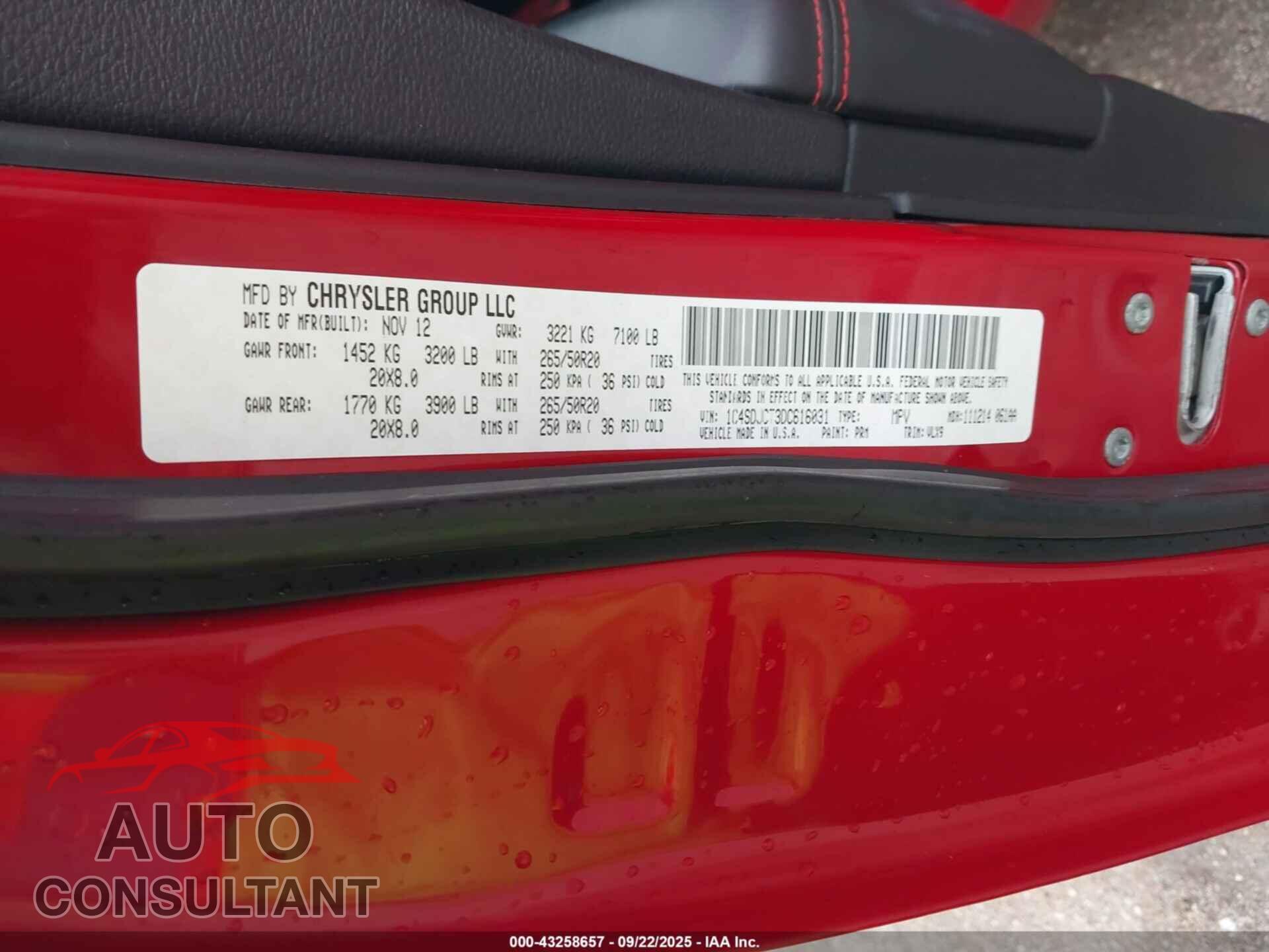 DODGE DURANGO 2013 - 1C4SDJCT3DC616031