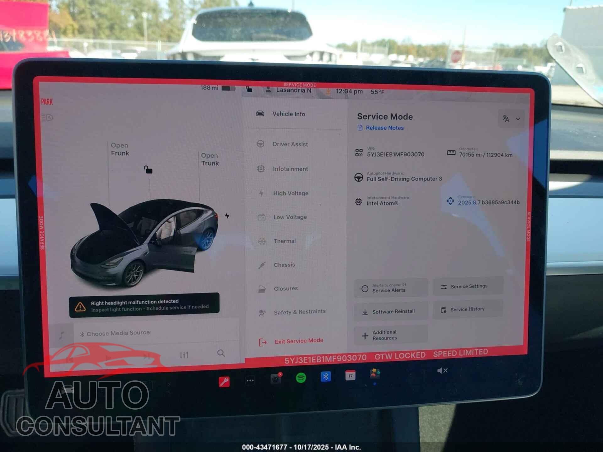 TESLA MODEL 3 2021 - 5YJ3E1EB1MF903070