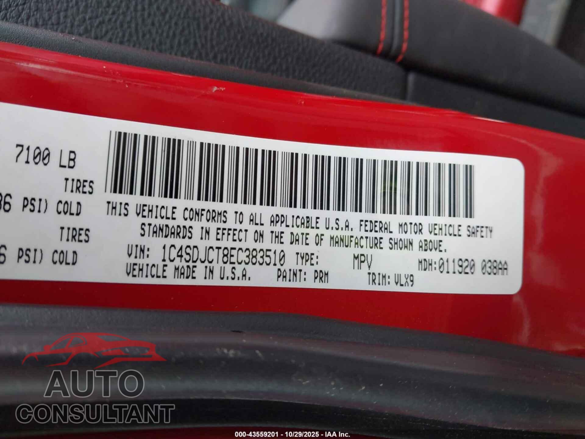 DODGE DURANGO 2014 - 1C4SDJCT8EC383510