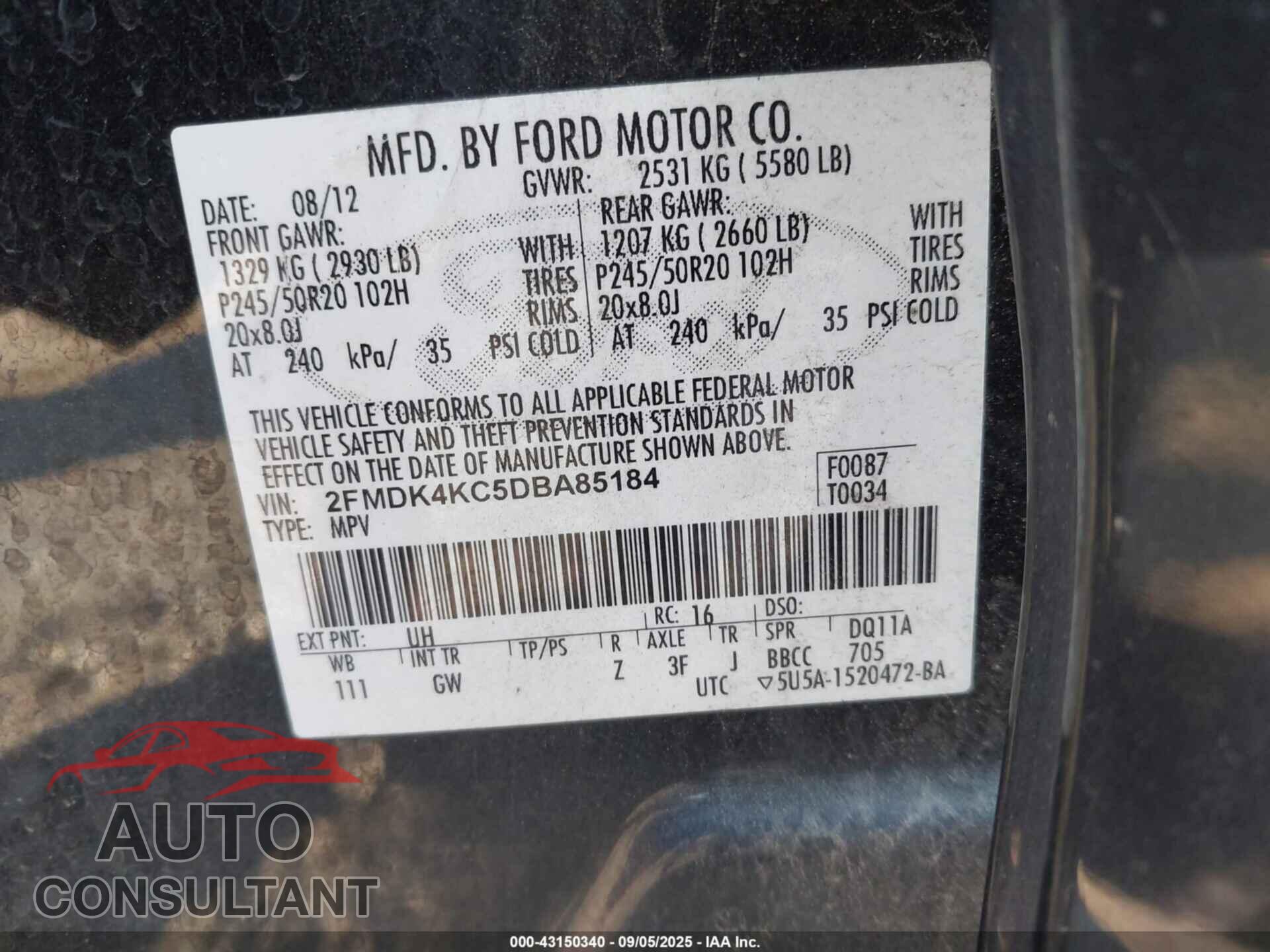 FORD EDGE 2013 - 2FMDK4KC5DBA85184