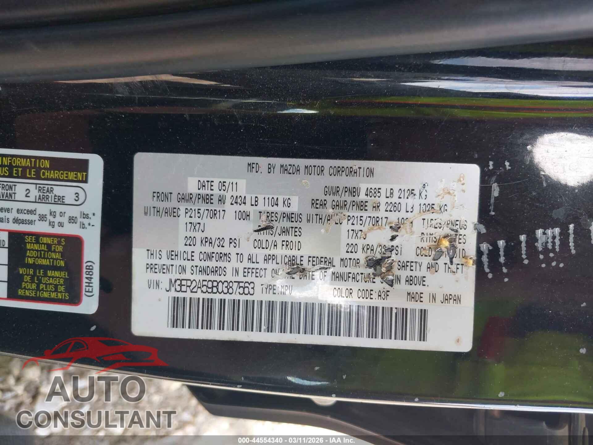 MAZDA CX-7 2011 - JM3ER2A59B0387563