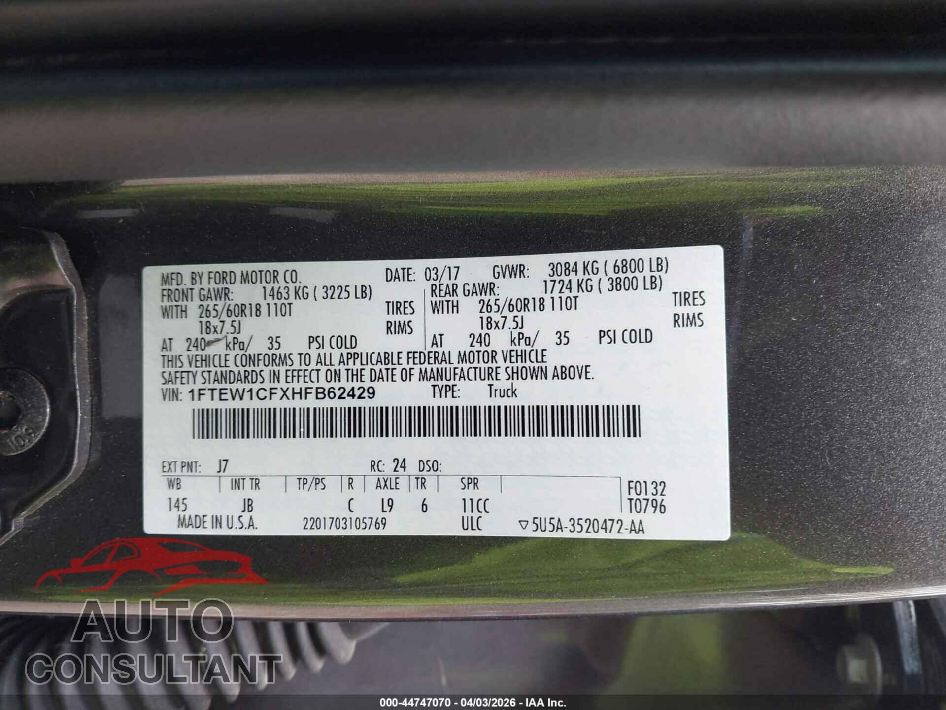 FORD F-150 2017 - 1FTEW1CFXHFB62429