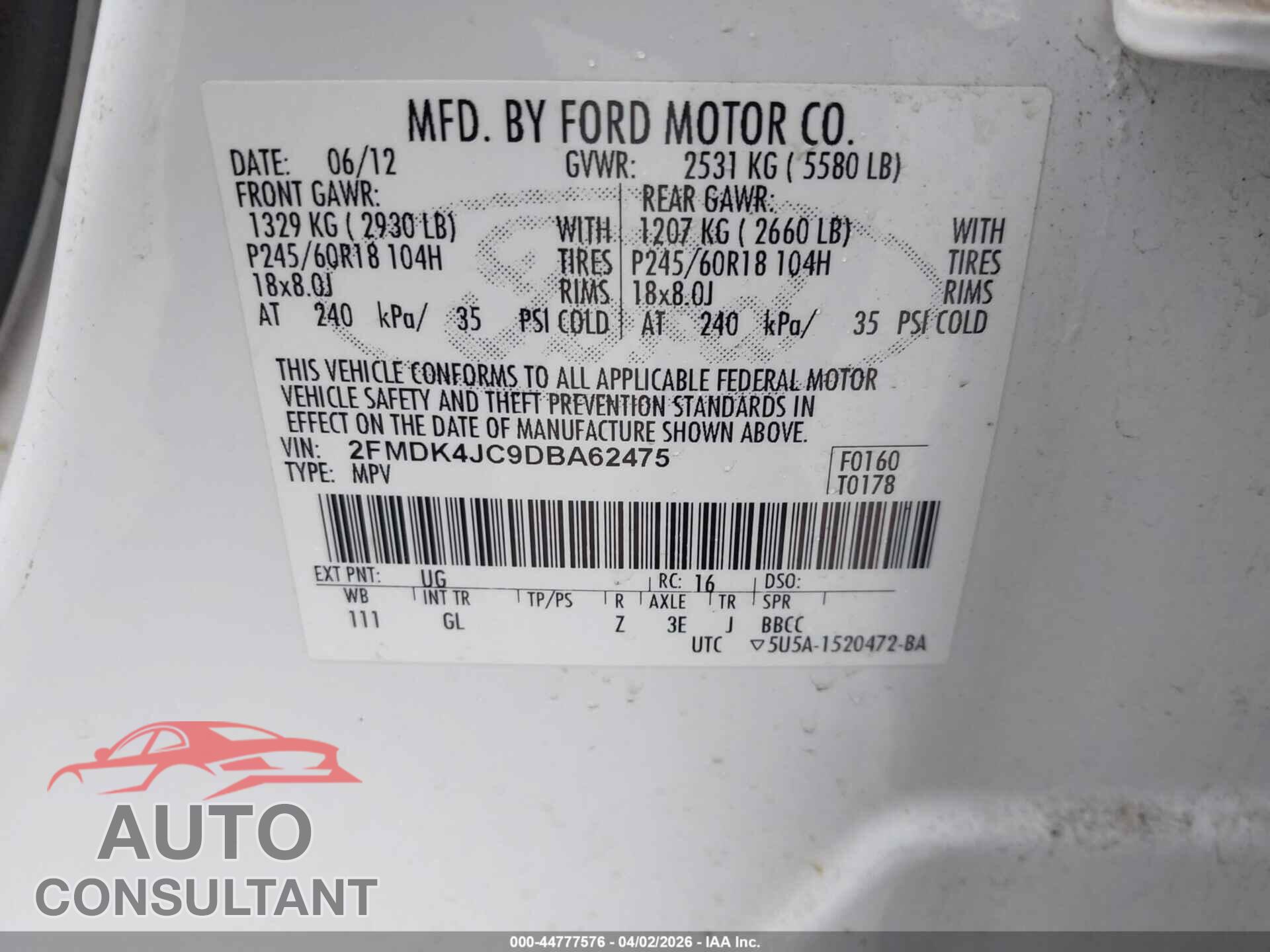 FORD EDGE 2013 - 2FMDK4JC9DBA62475