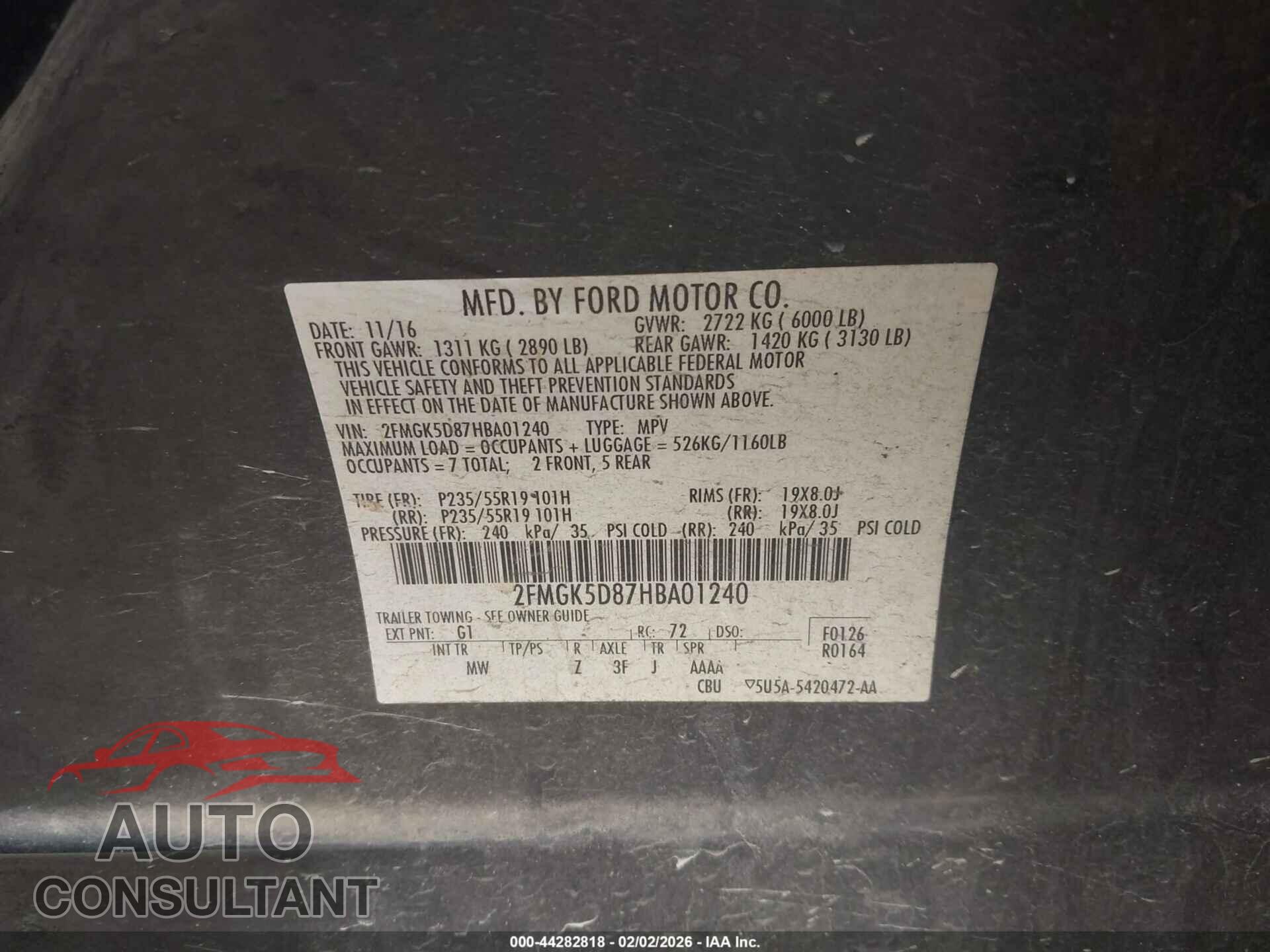 FORD FLEX 2017 - 2FMGK5D87HBA01240