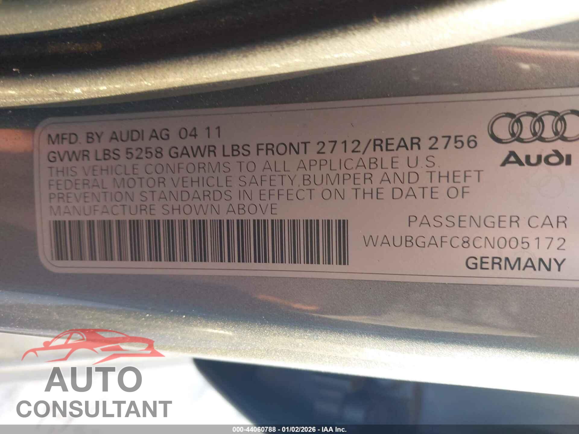AUDI A6 2012 - WAUBGAFC8CN005172