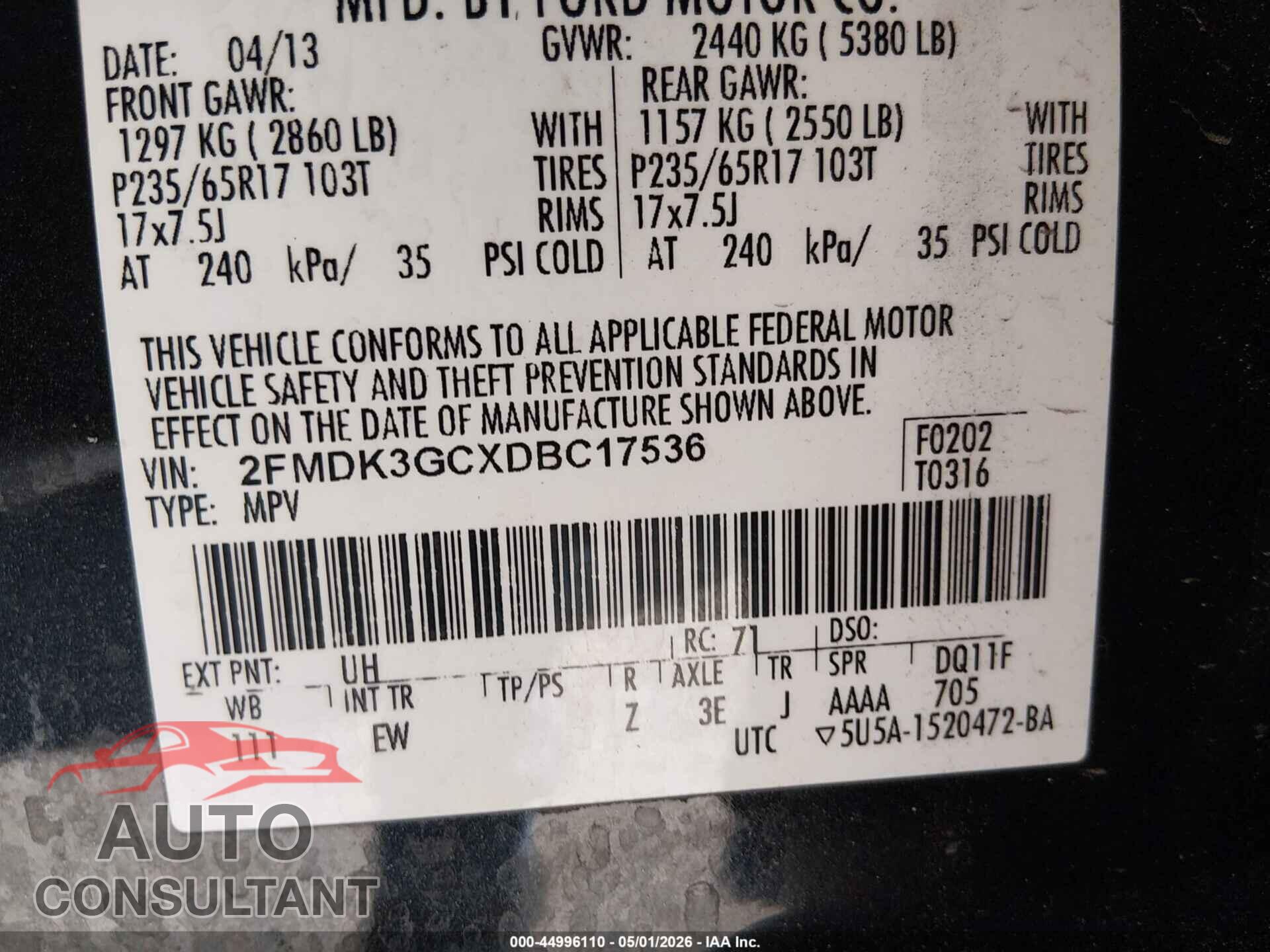 FORD EDGE 2013 - 2FMDK3GCXDBC17536