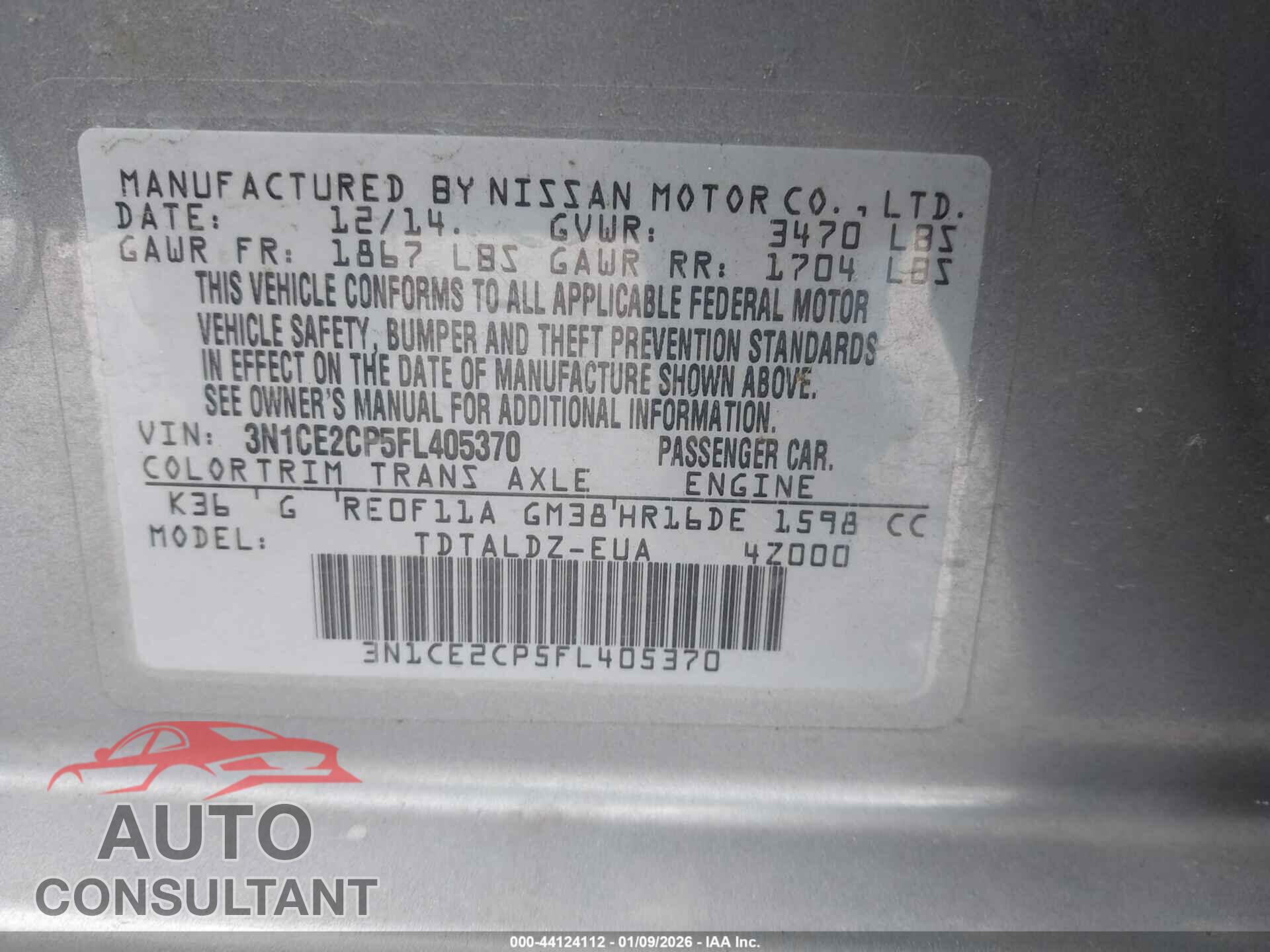 NISSAN VERSA NOTE 2015 - 3N1CE2CP5FL405370