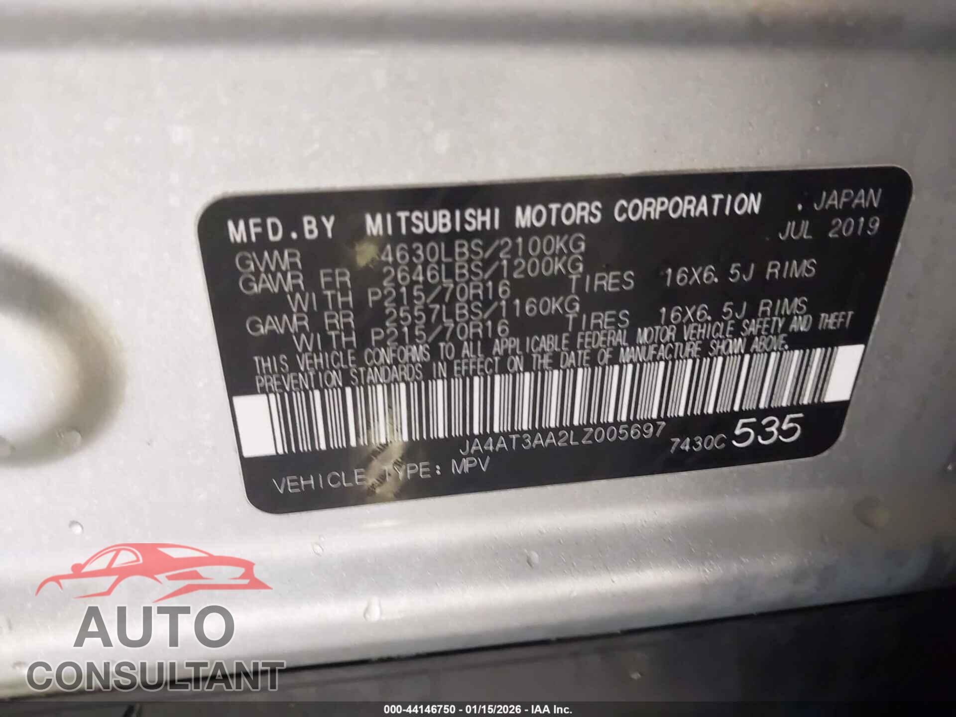 MITSUBISHI ECLIPSE CROSS 2020 - JA4AT3AA2LZ005697
