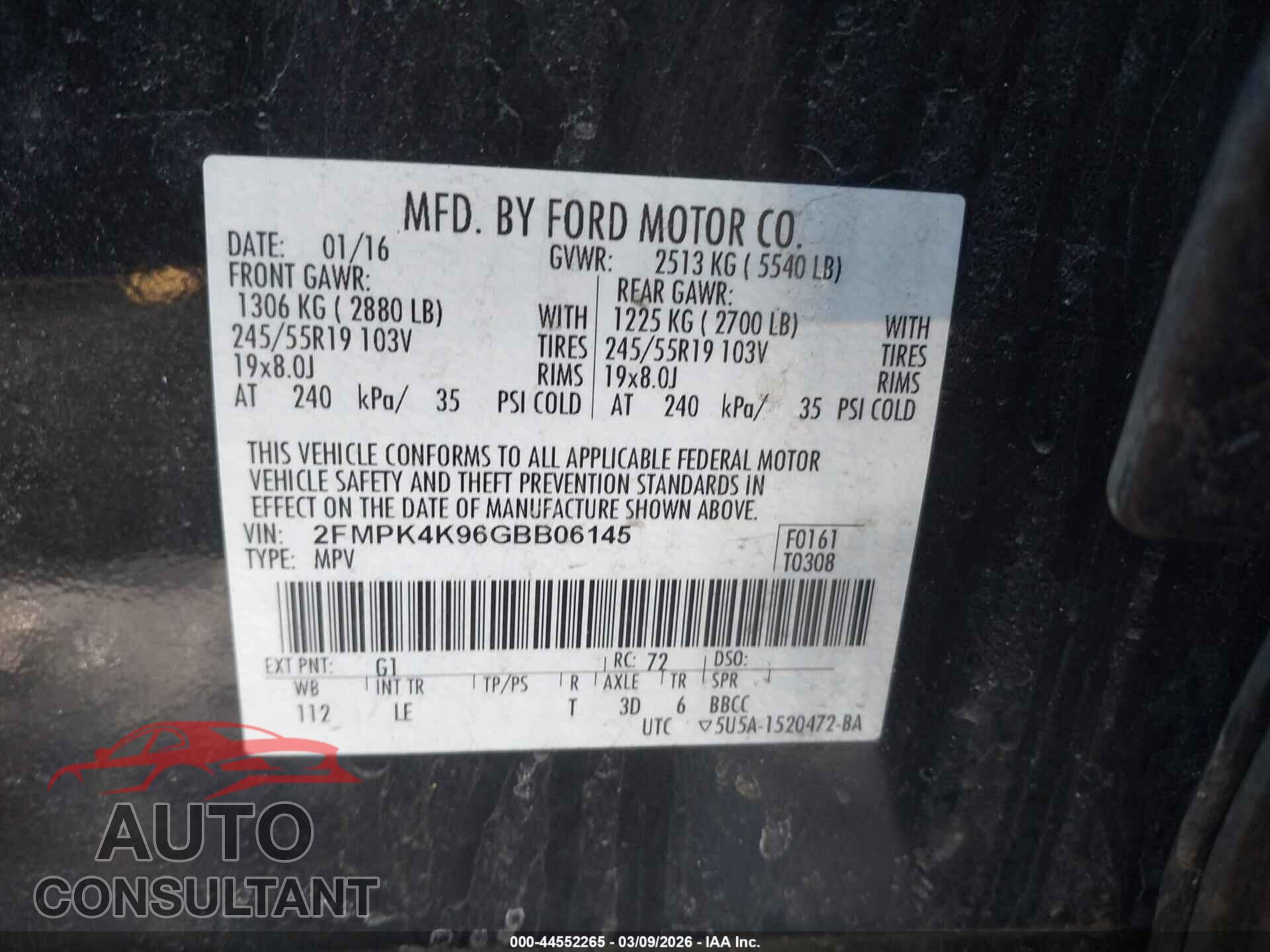 FORD EDGE 2016 - 2FMPK4K96GBB06145