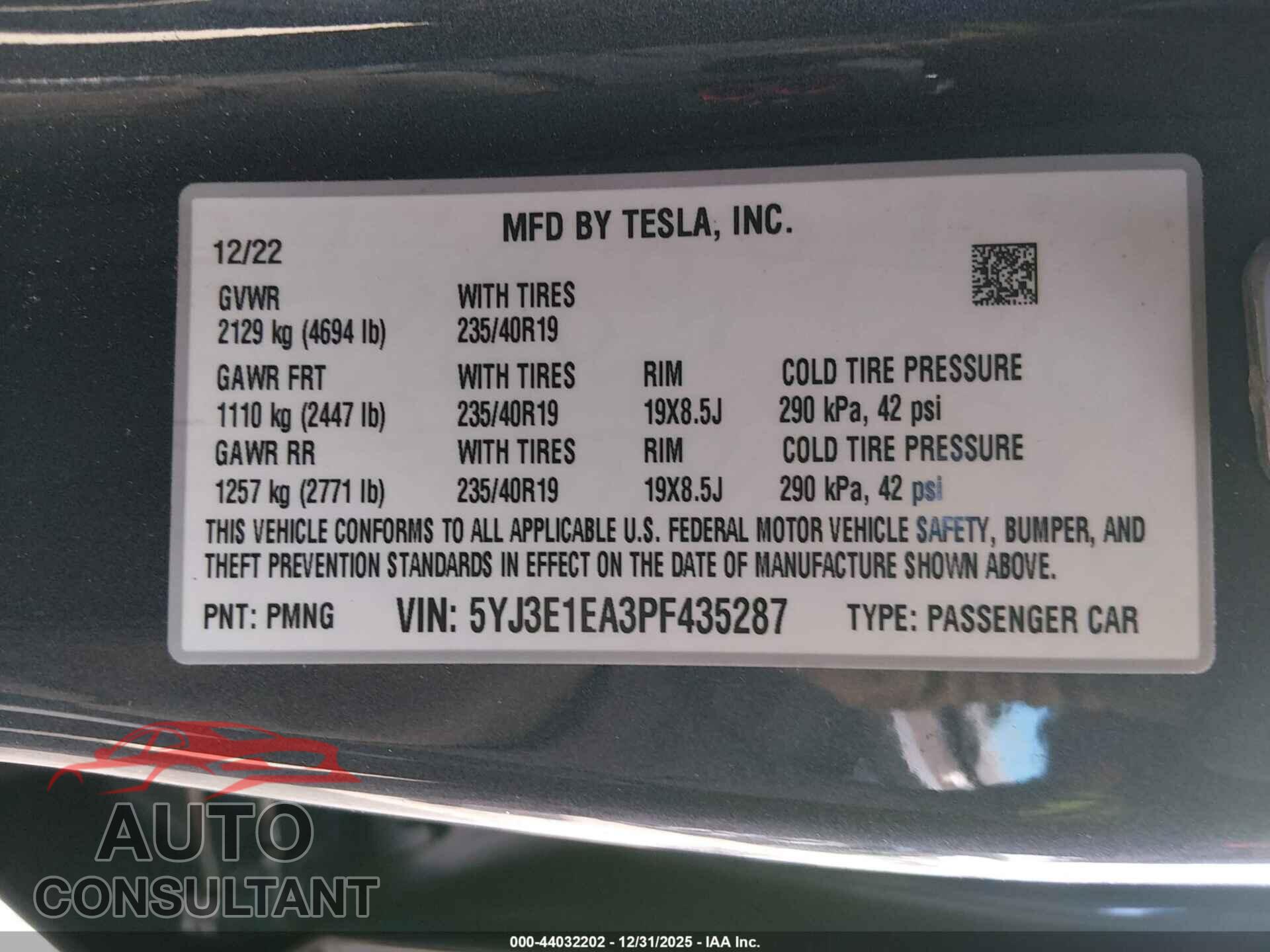 TESLA MODEL 3 2023 - 5YJ3E1EA3PF435287