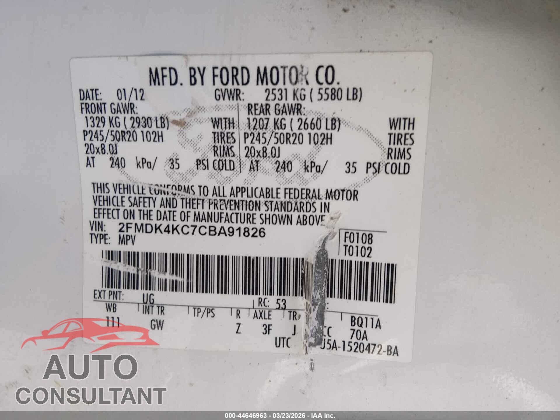 FORD EDGE 2012 - 2FMDK4KC7CBA91826
