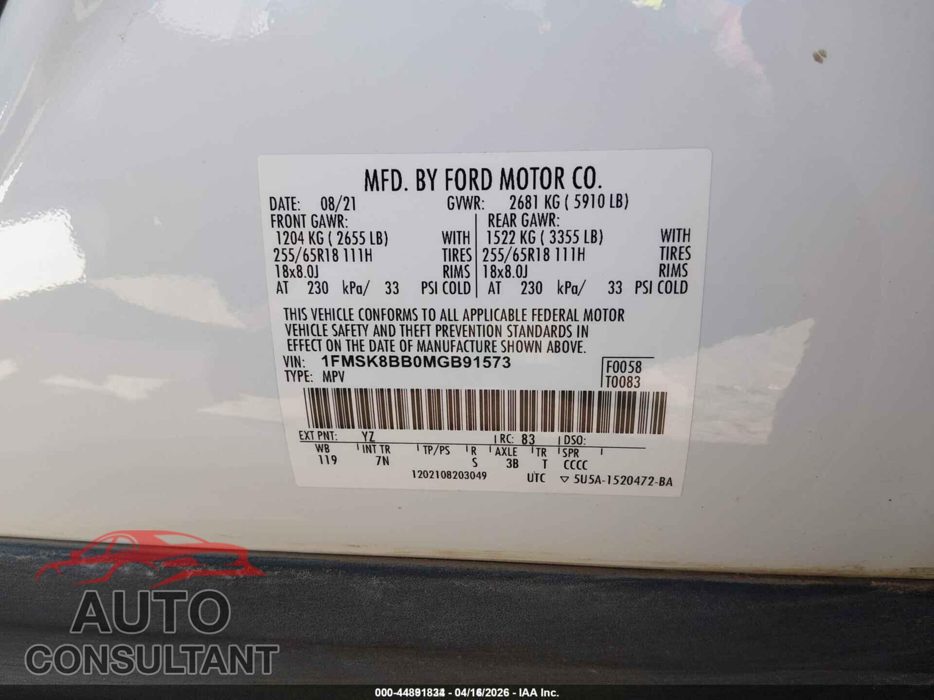 FORD EXPLORER 2021 - 1FMSK8BB0MGB91573