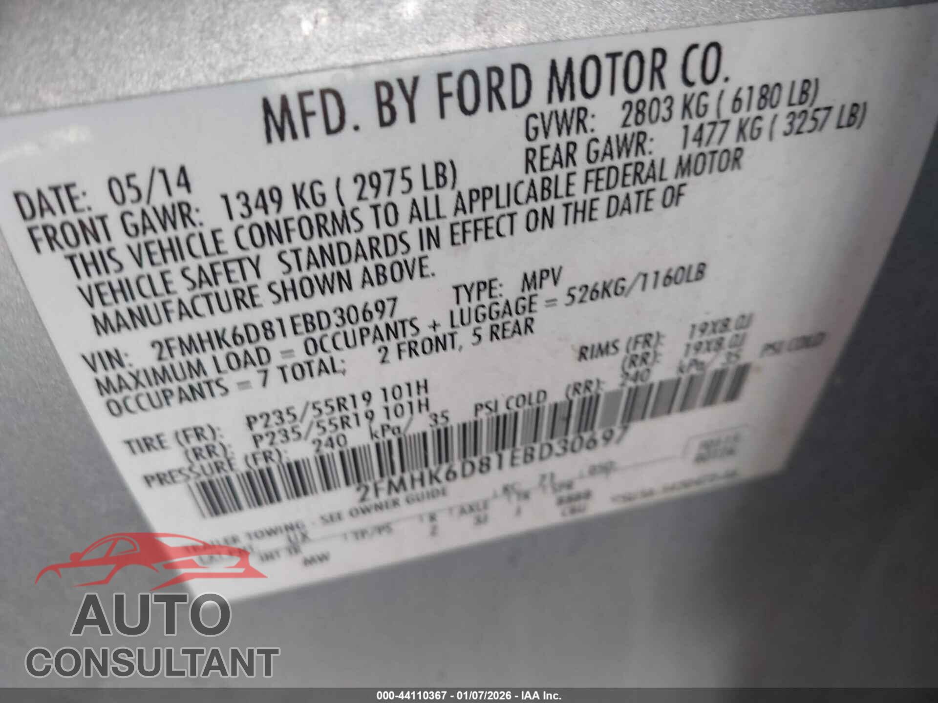 FORD FLEX 2014 - 2FMHK6D81EBD30697