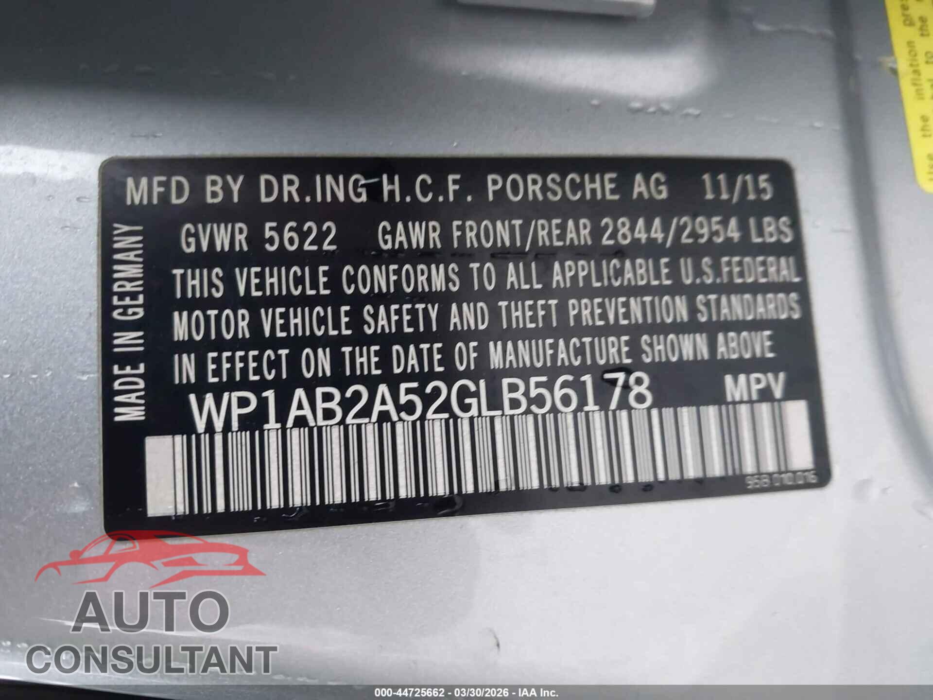 PORSCHE MACAN 2016 - WP1AB2A52GLB56178