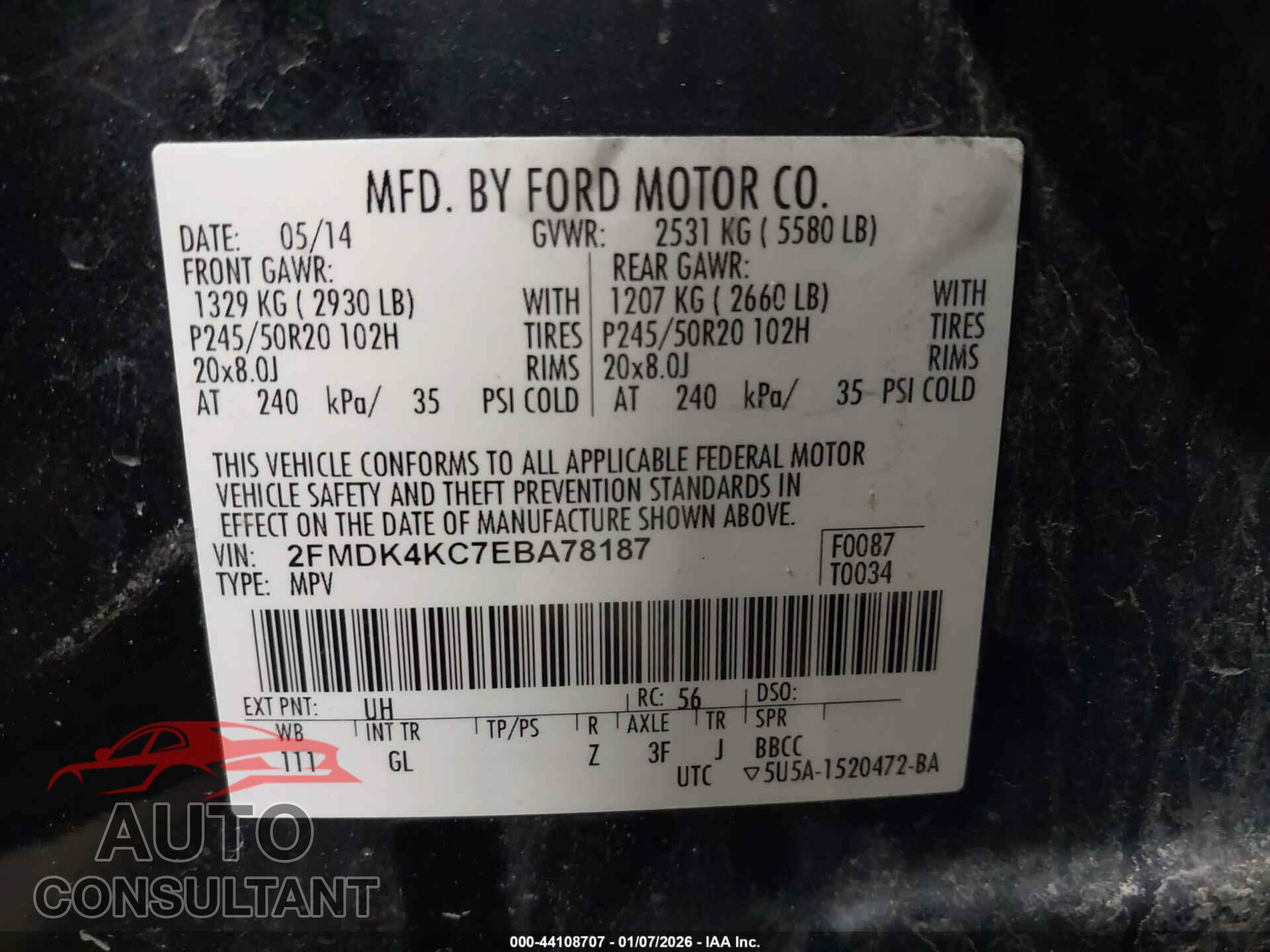FORD EDGE 2014 - 2FMDK4KC7EBA78187