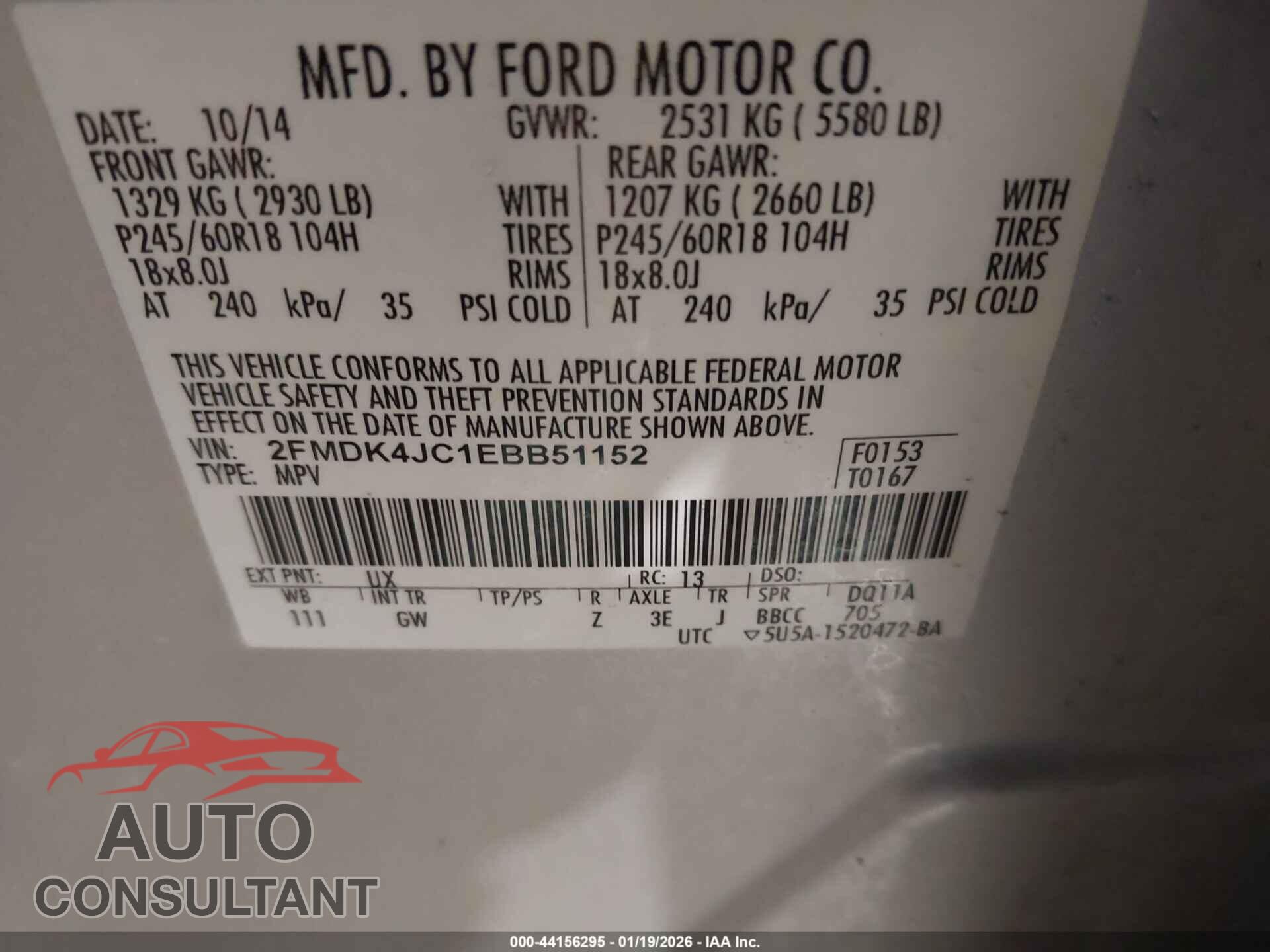 FORD EDGE 2014 - 2FMDK4JC1EBB51152
