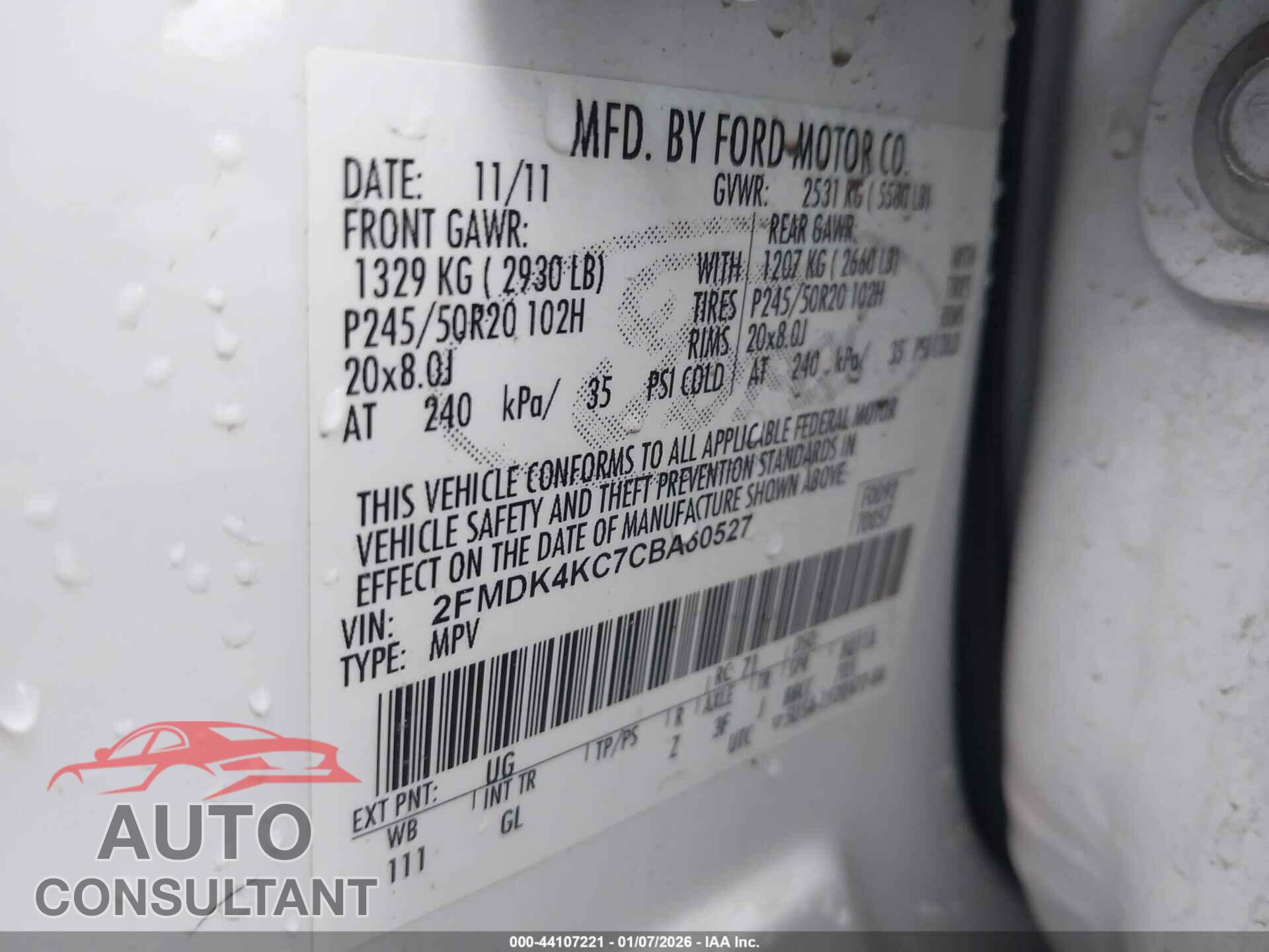 FORD EDGE 2012 - 2FMDK4KC7CBA60527