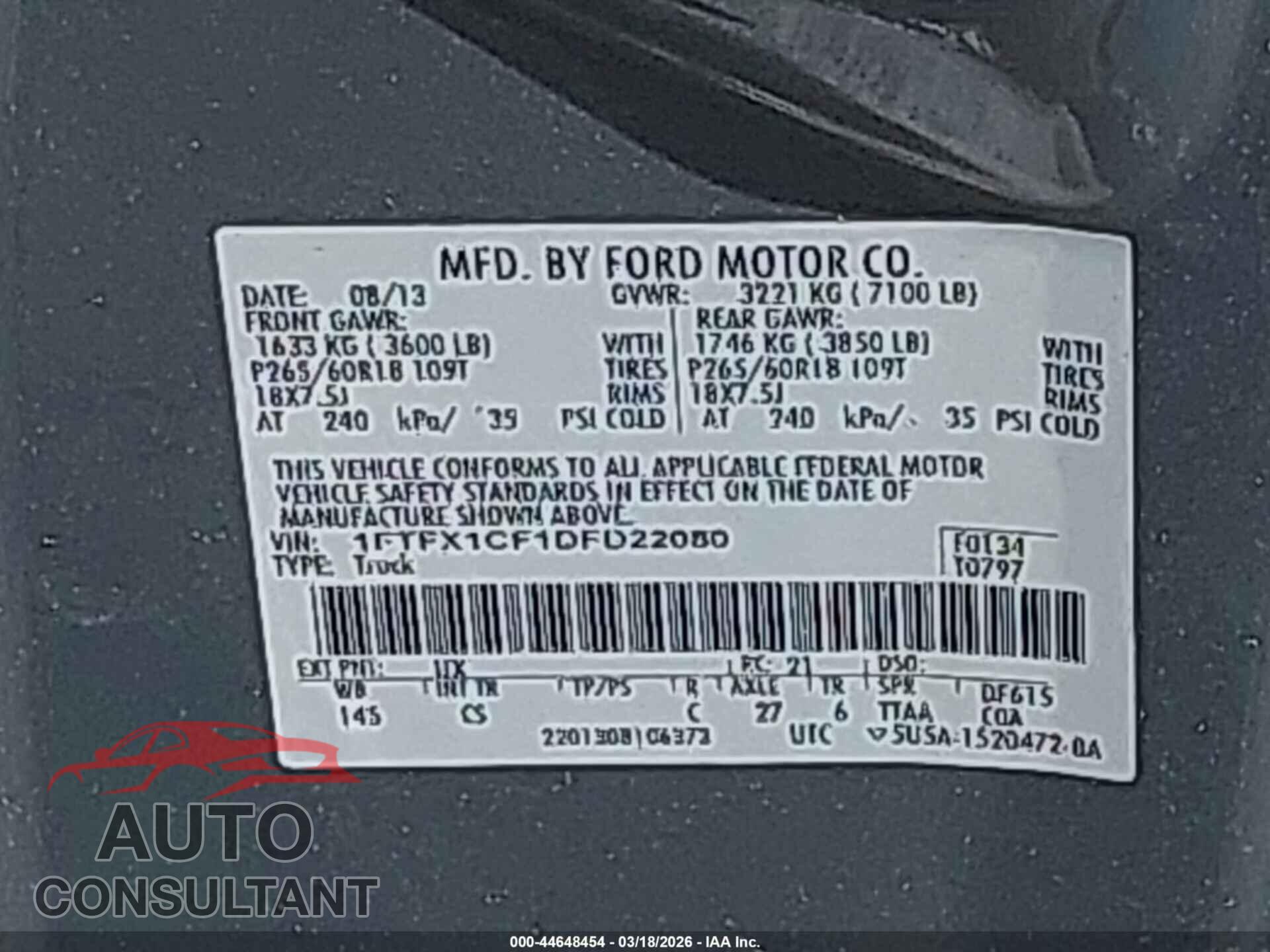 FORD F-150 2013 - 1FTFX1CF1DFD22080