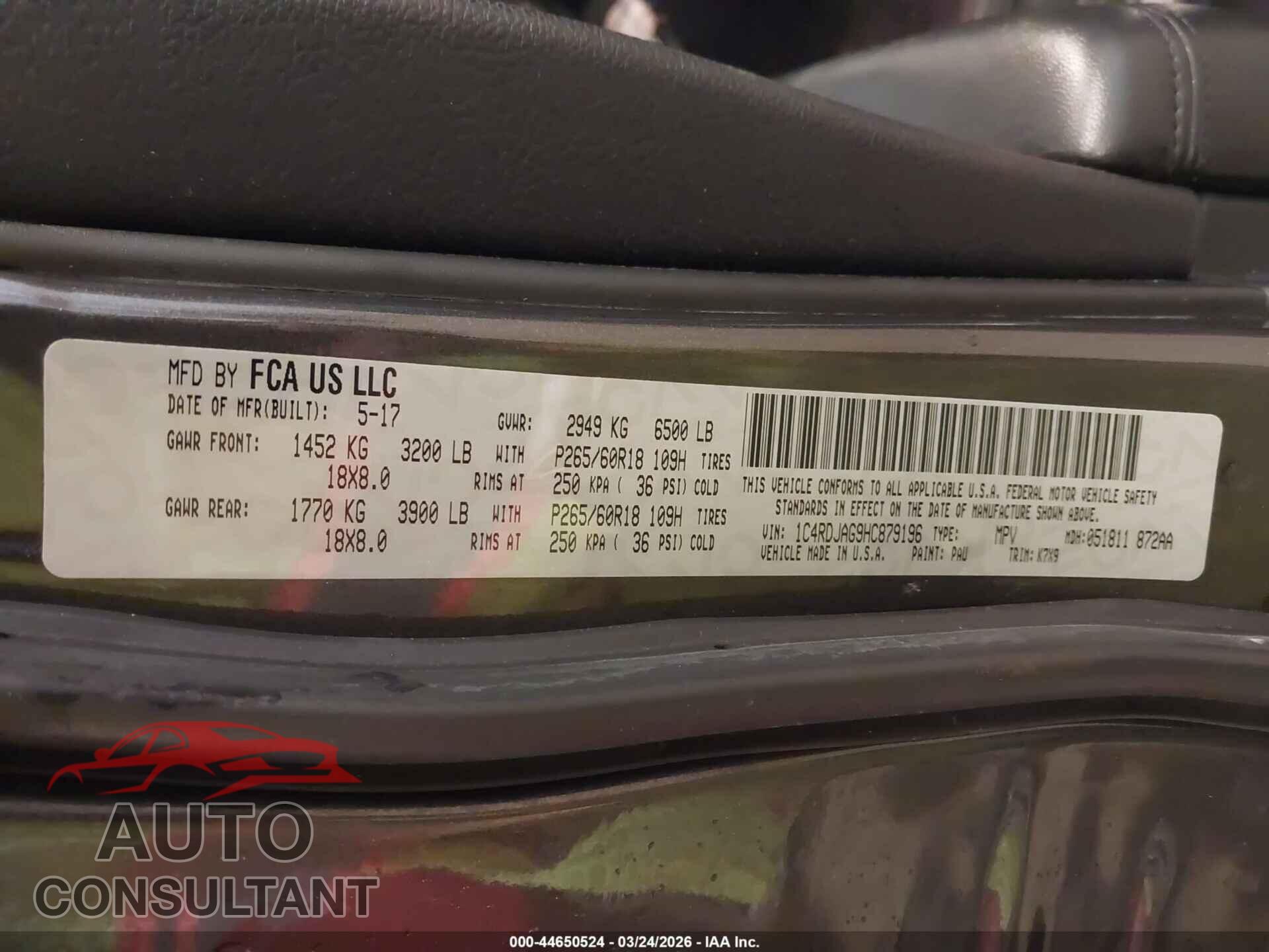 DODGE DURANGO 2017 - 1C4RDJAG9HC879196
