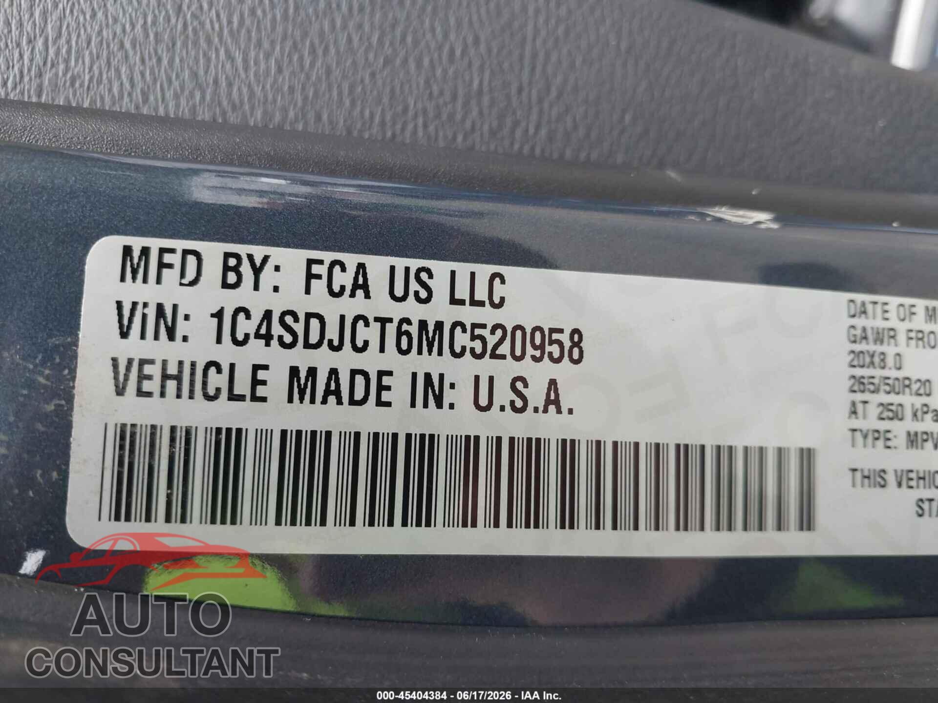 DODGE DURANGO 2021 - 1C4SDJCT6MC520958