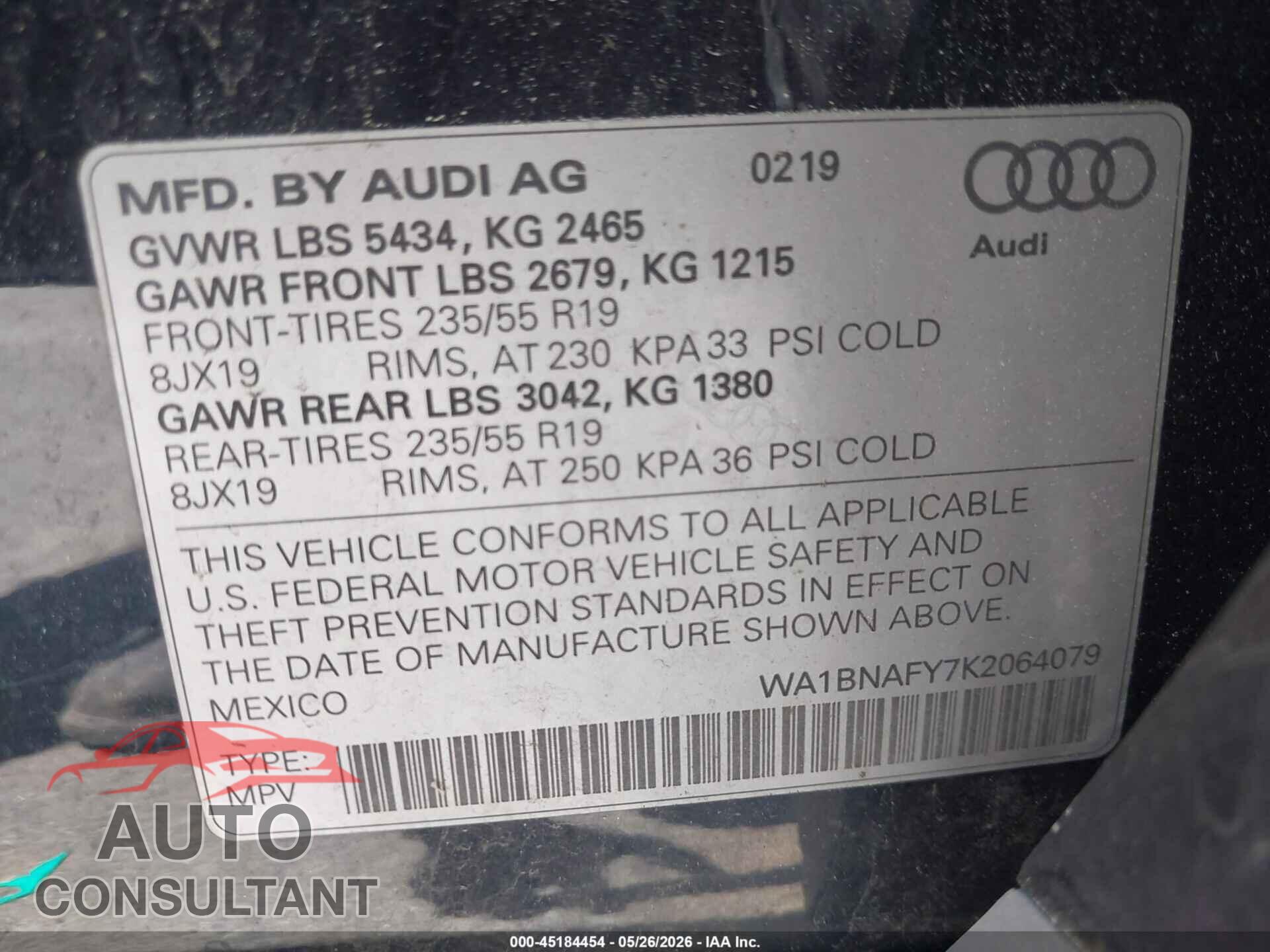 AUDI Q5 2019 - WA1BNAFY7K2064079