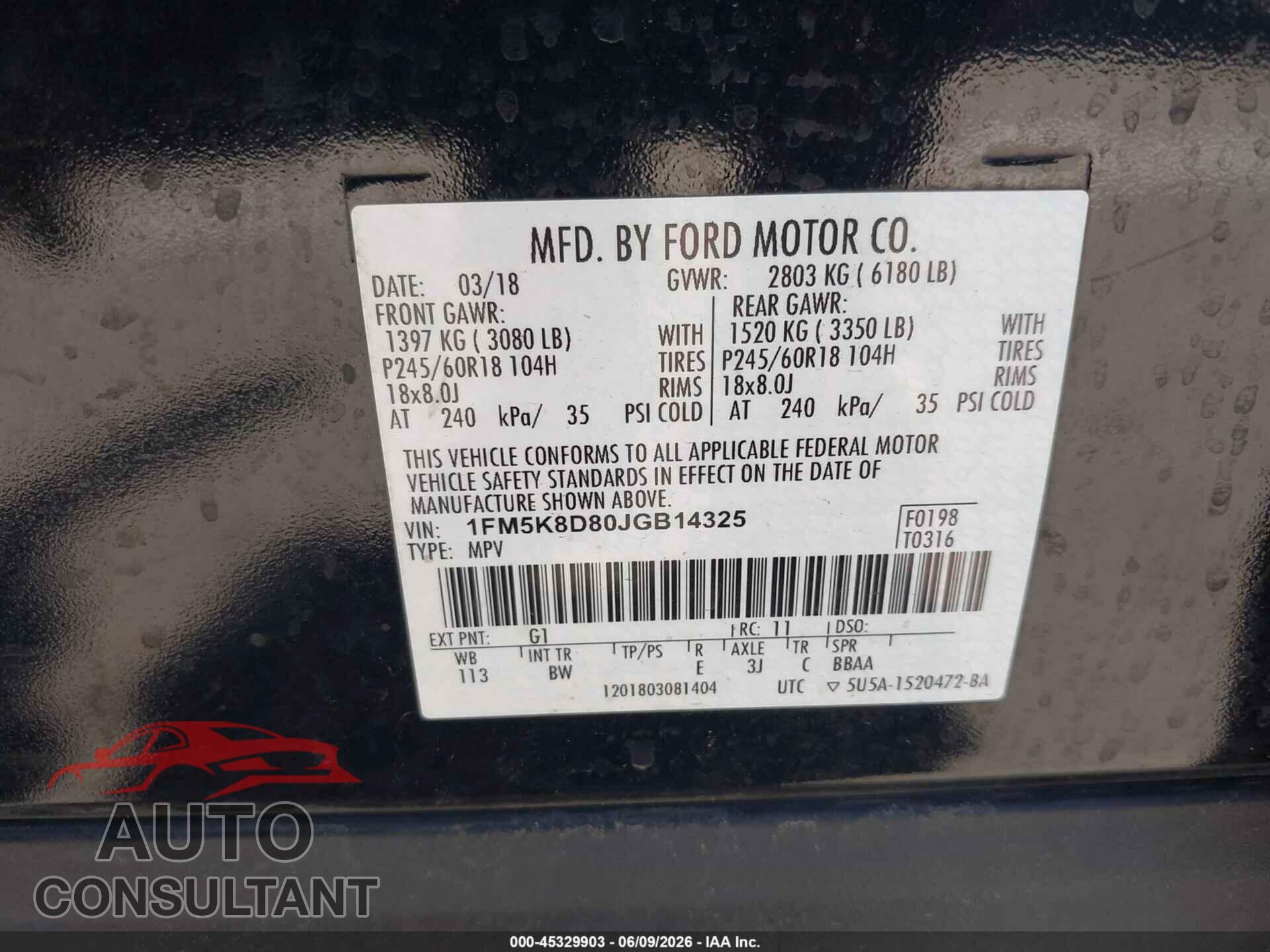FORD EXPLORER 2018 - 1FM5K8D80JGB14325
