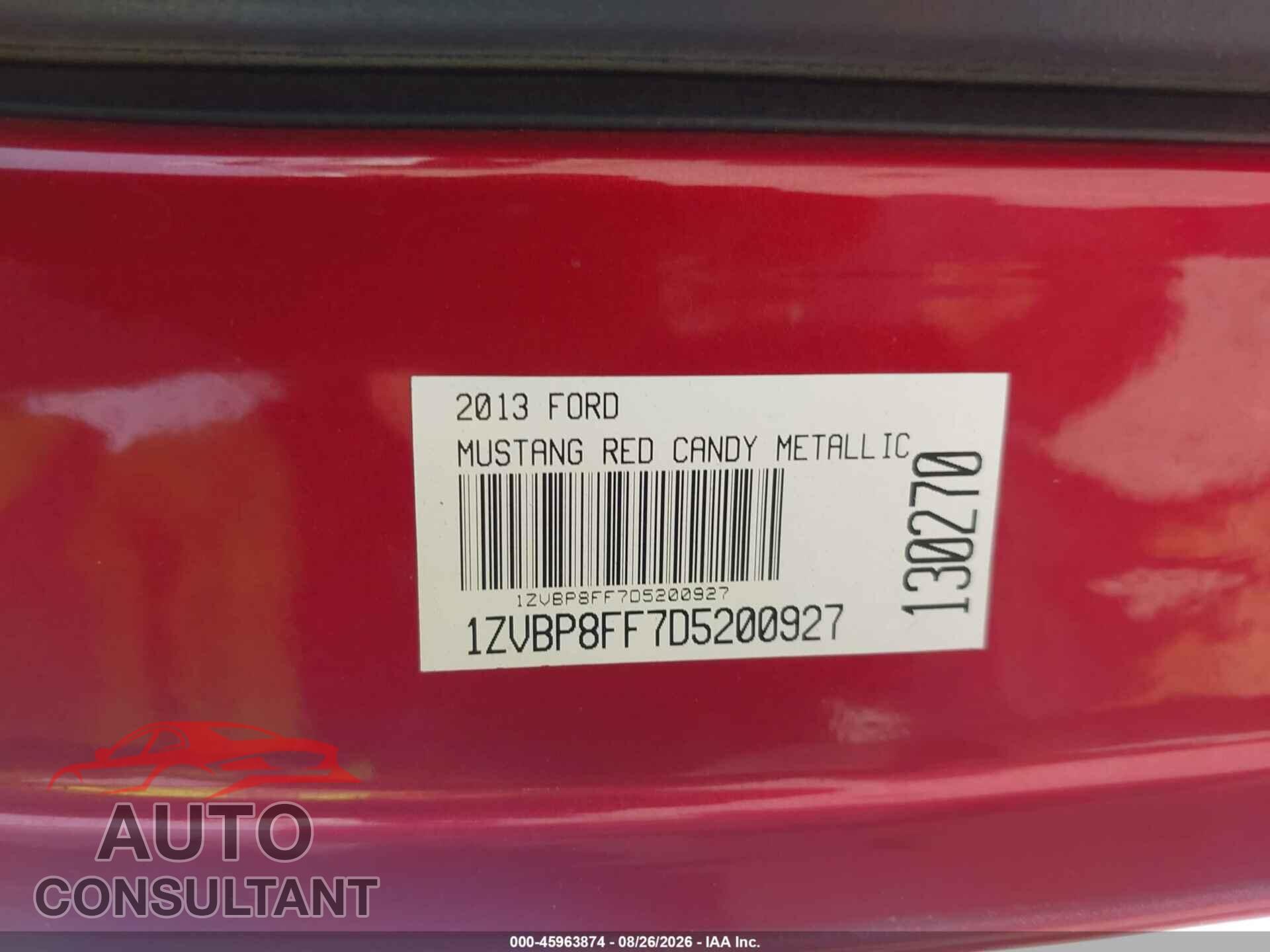 FORD MUSTANG 2013 - 1ZVBP8FF7D5200927