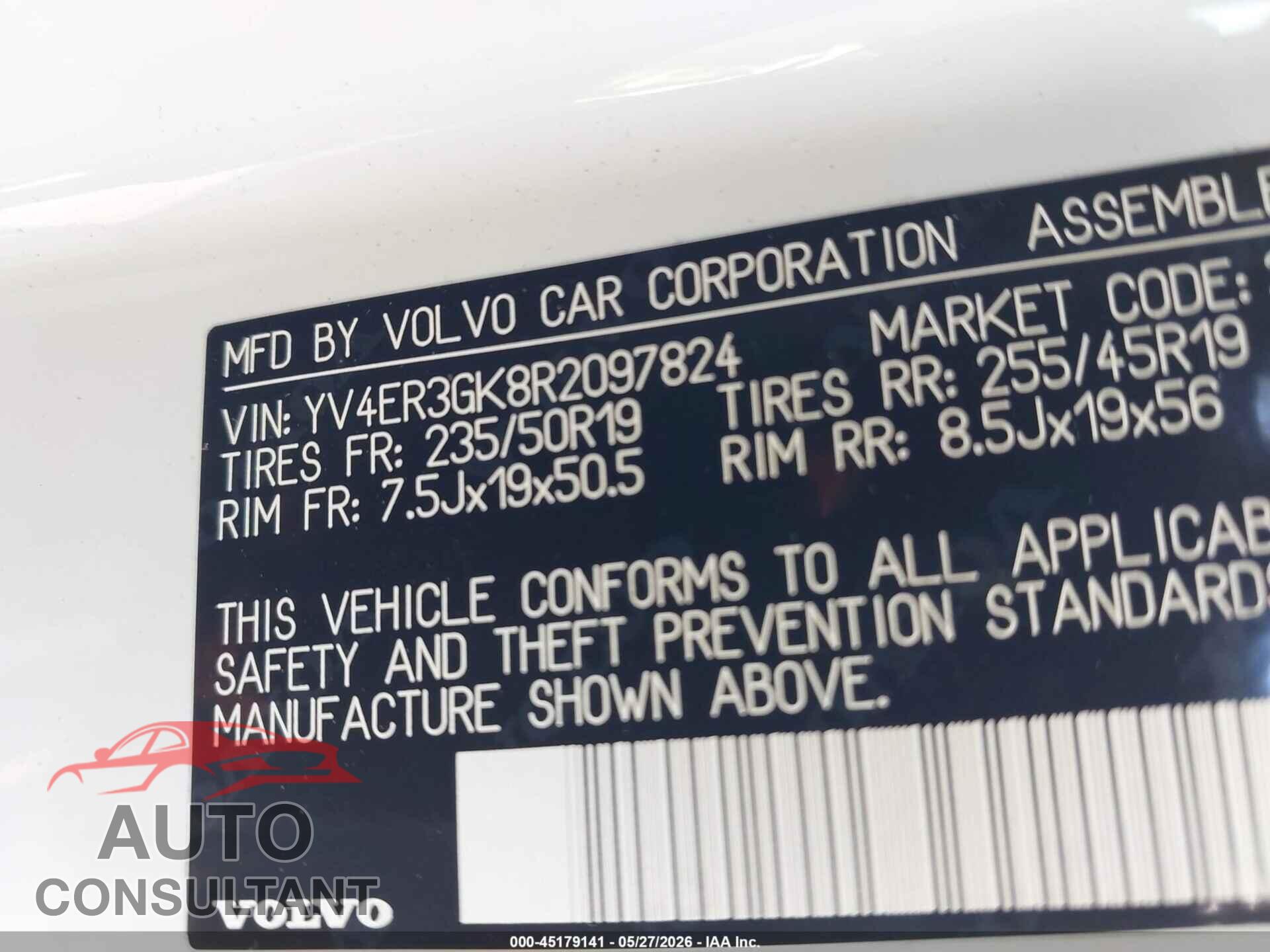 VOLVO C40 RECHARGE PURE ELECTRIC 2024 - YV4ER3GK8R2097824