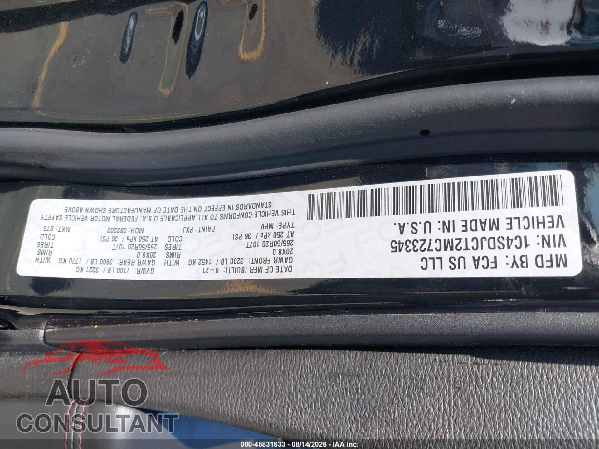 DODGE DURANGO 2021 - 1C4SDJCT2MC723345