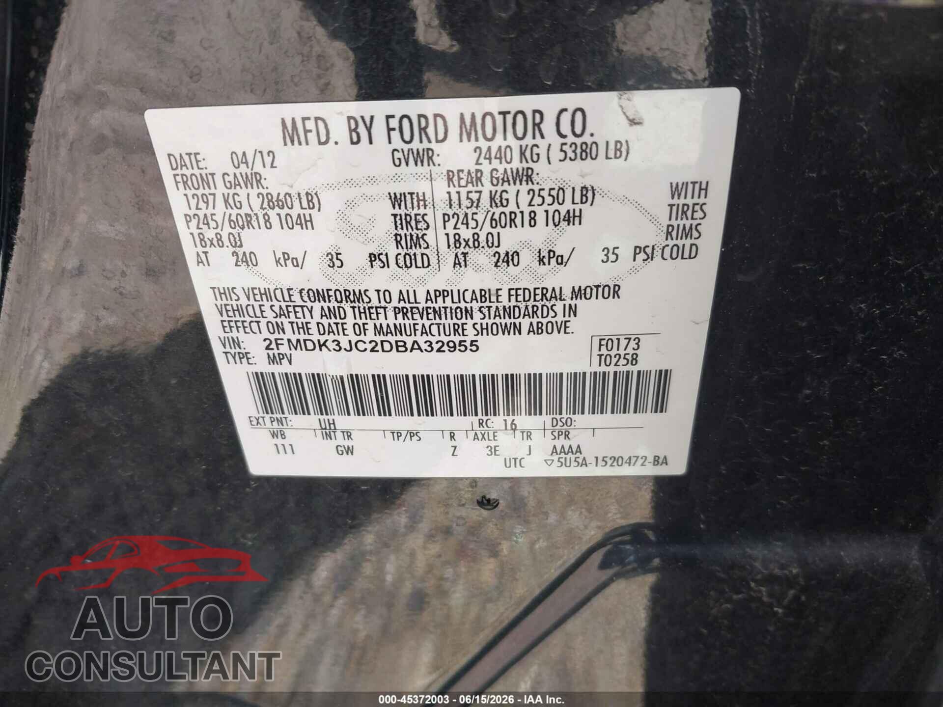 FORD EDGE 2013 - 2FMDK3JC2DBA32955