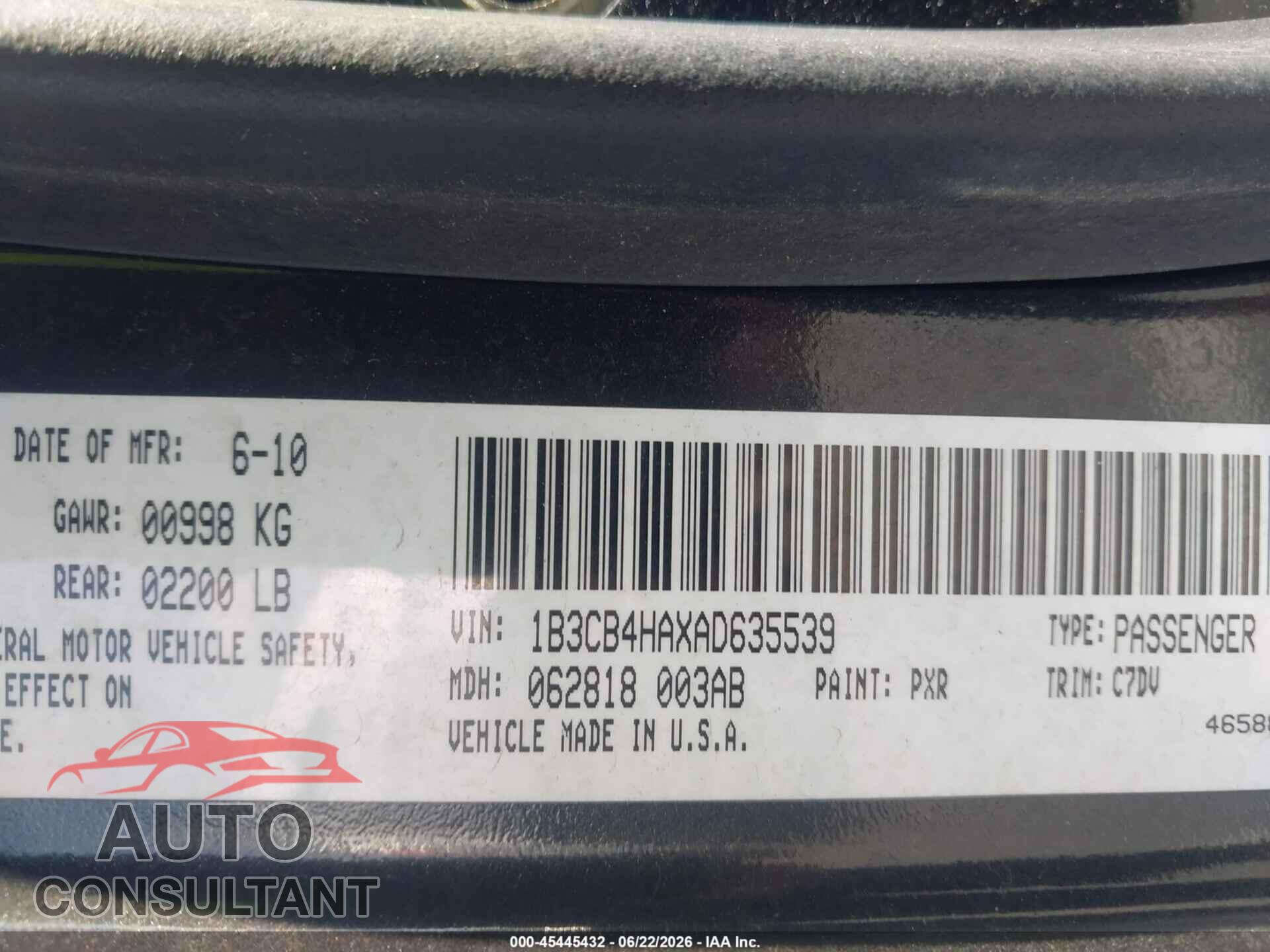 DODGE CALIBER 2010 - 1B3CB4HAXAD635539