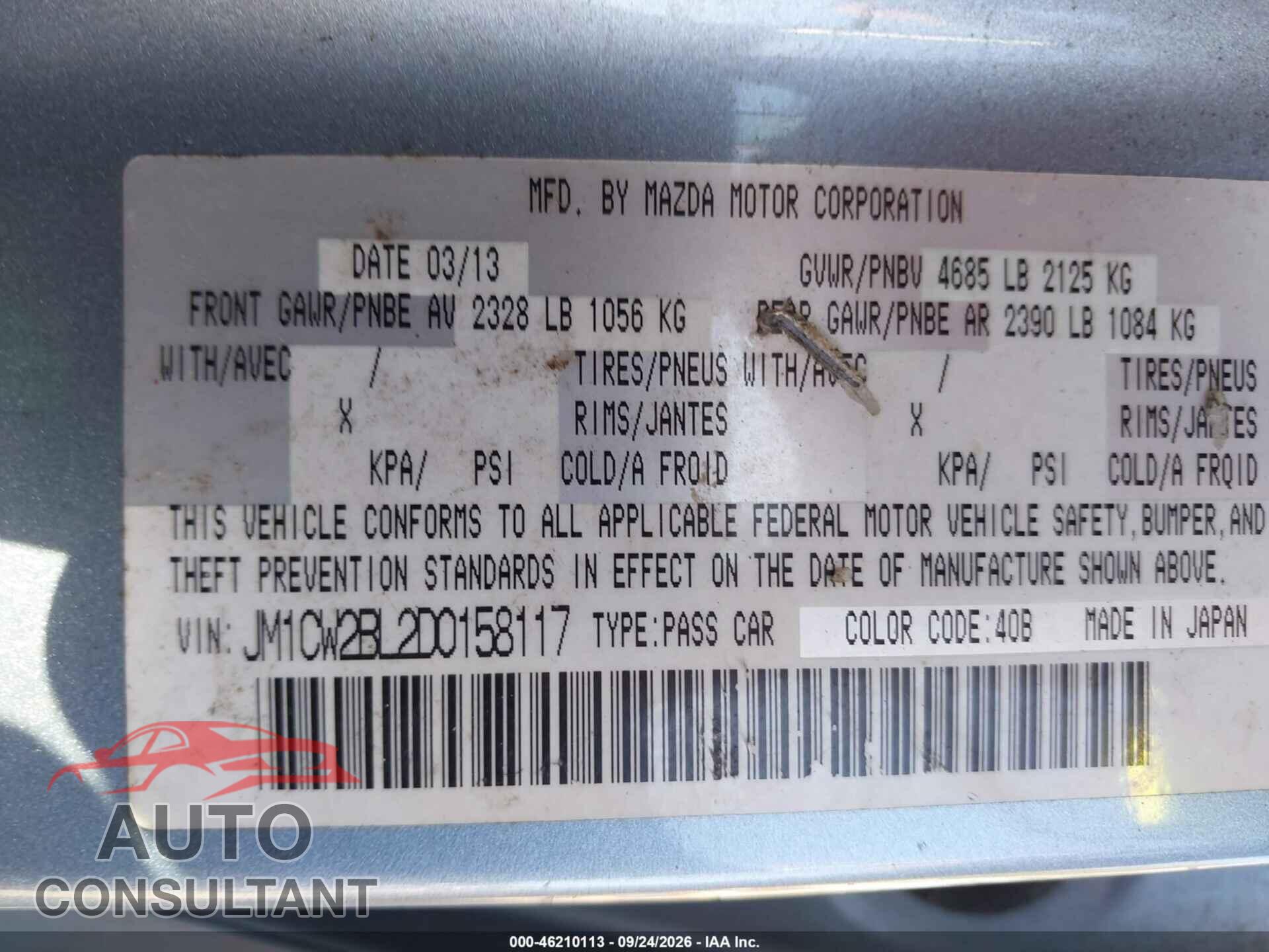 MAZDA MAZDA5 2013 - JM1CW2BL2D0158117