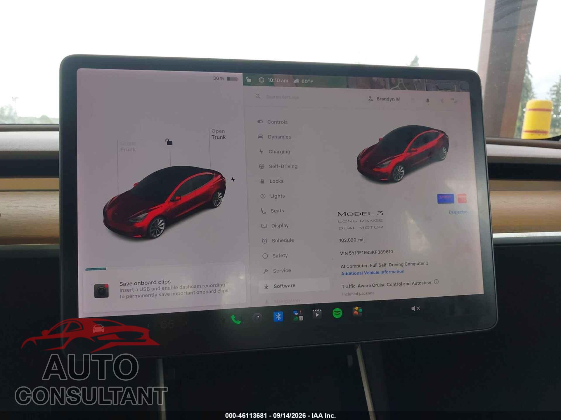 TESLA MODEL 3 2019 - 5YJ3E1EB3KF389610