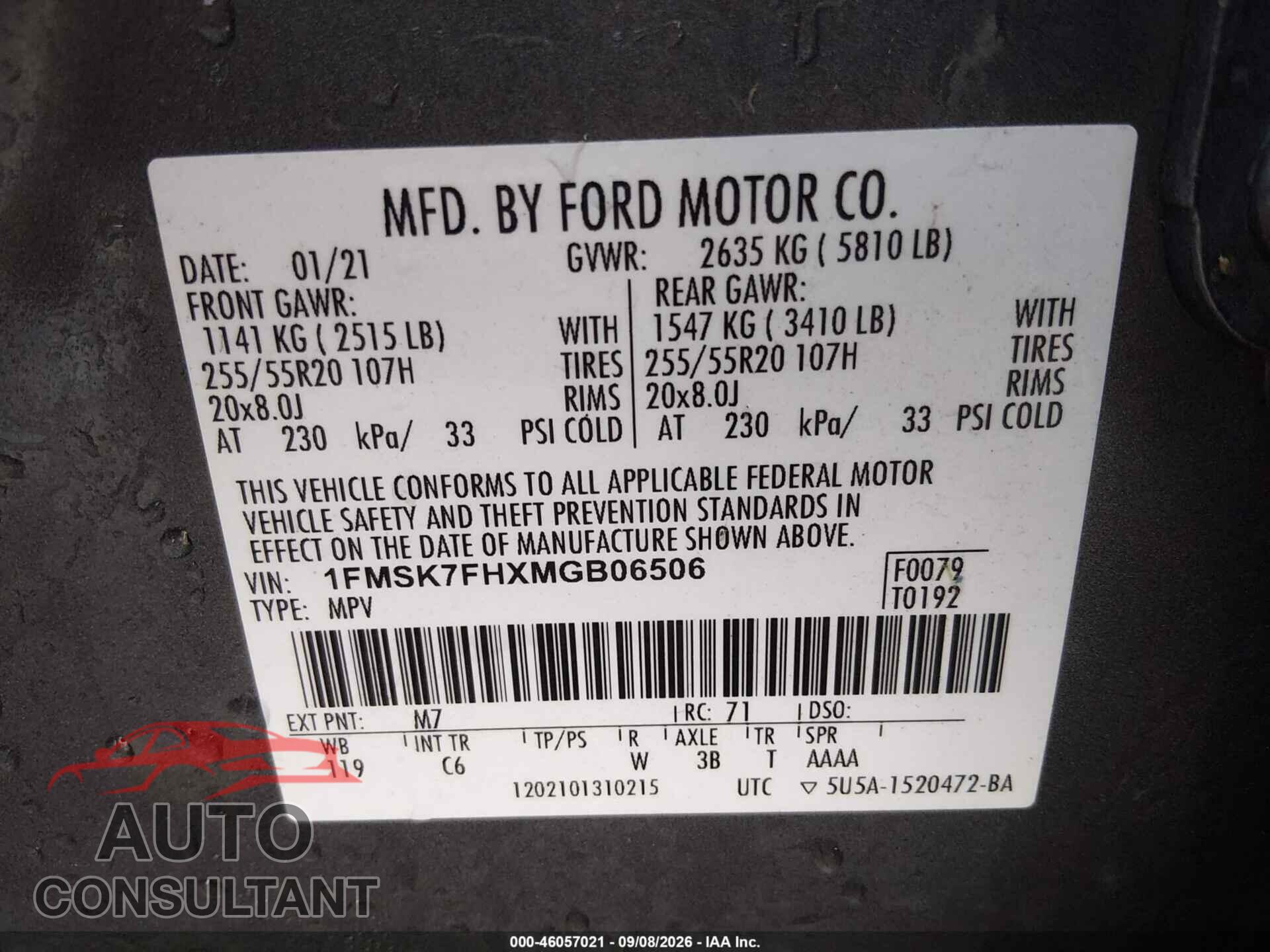 FORD EXPLORER 2021 - 1FMSK7FHXMGB06506