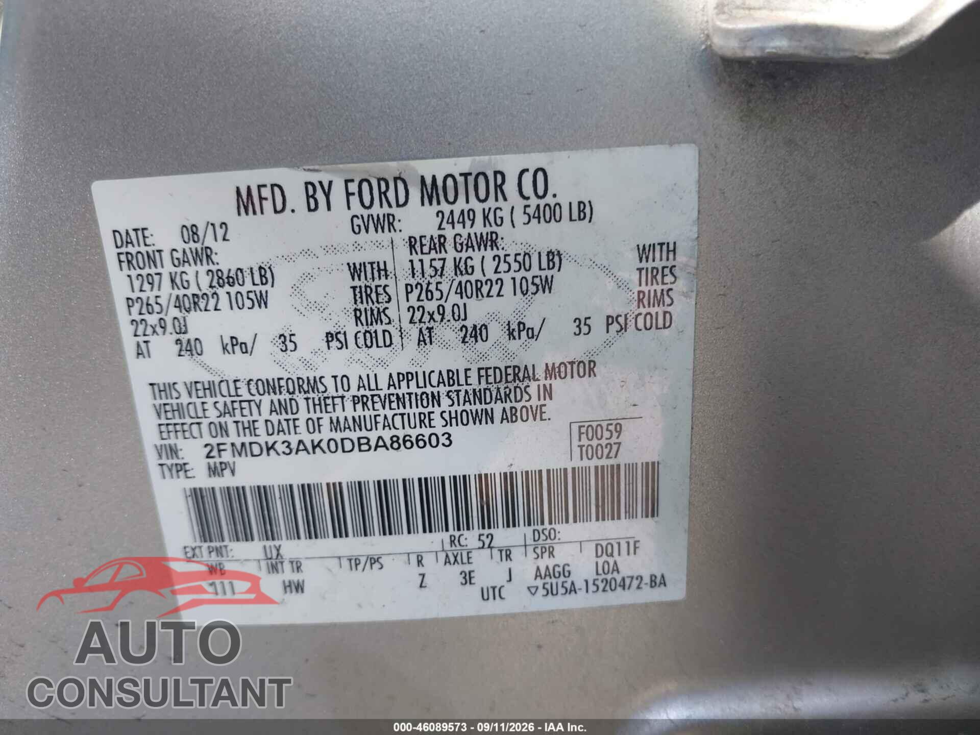 FORD EDGE 2013 - 2FMDK3AK0DBA86603