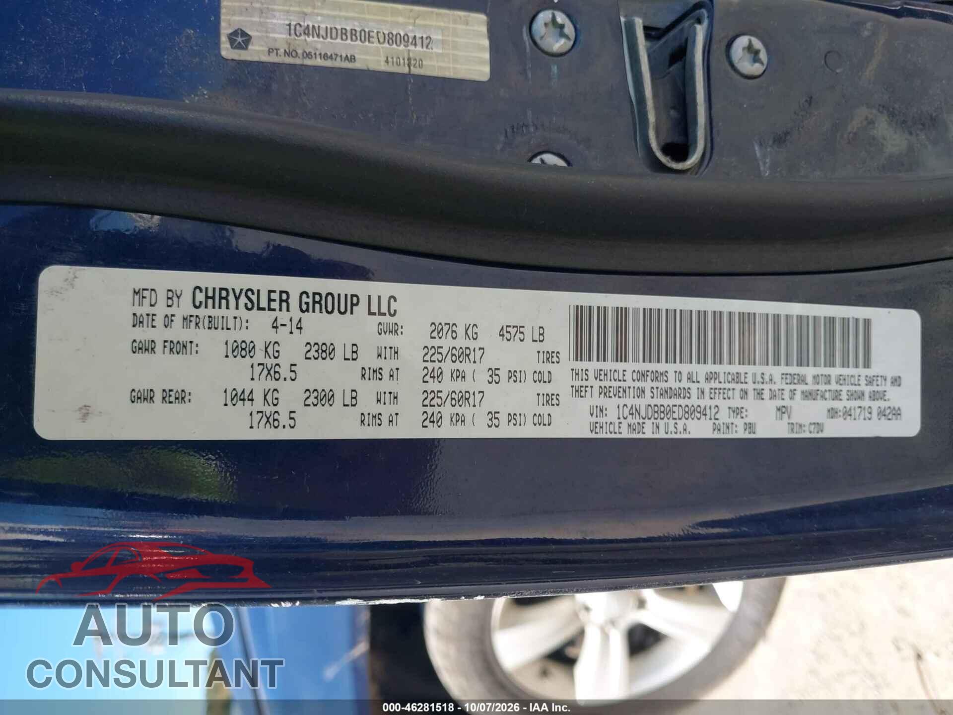JEEP COMPASS 2014 - 1C4NJDBB0ED809412