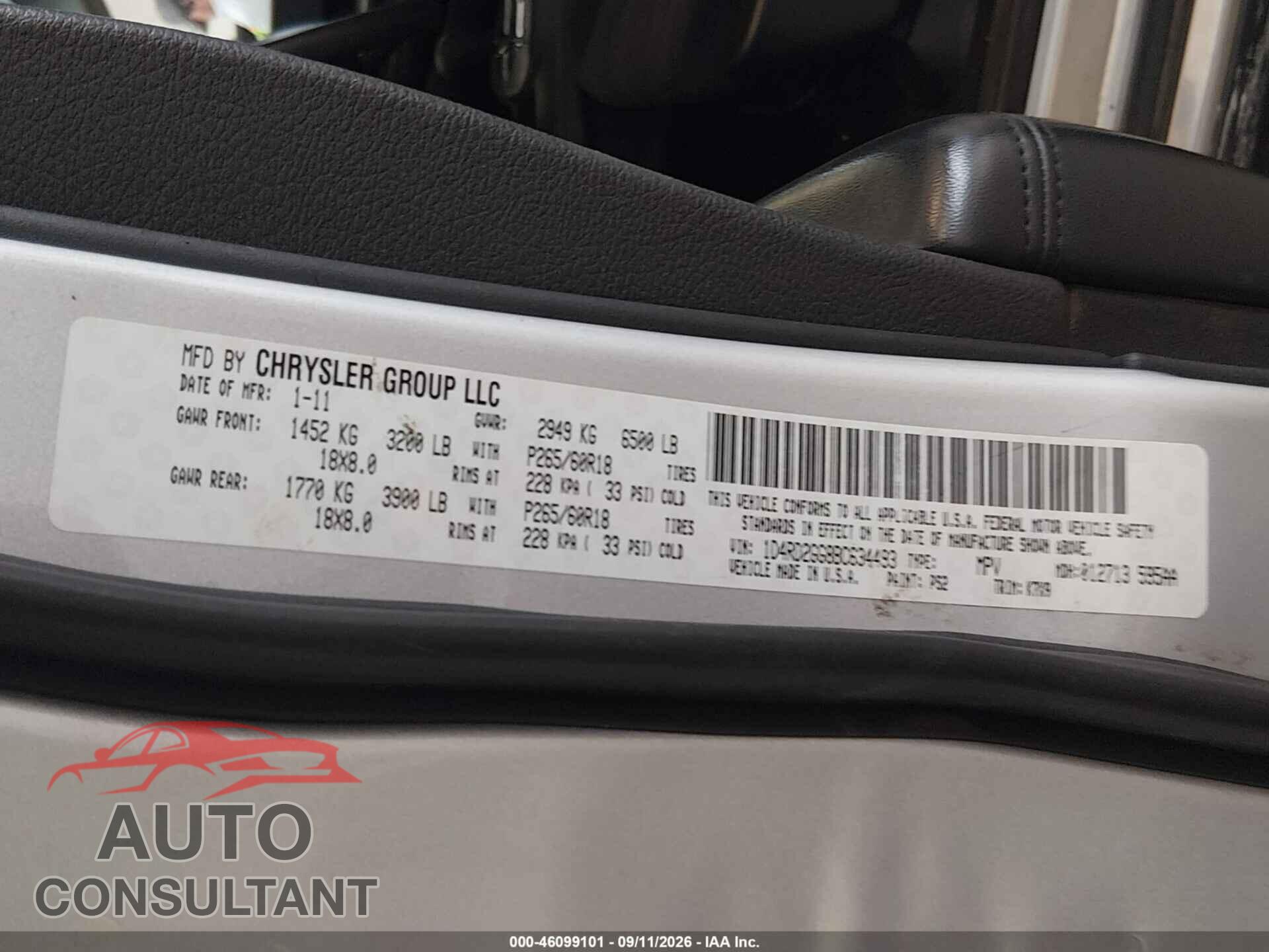 DODGE DURANGO 2011 - 1D4RD2GG8BC634493