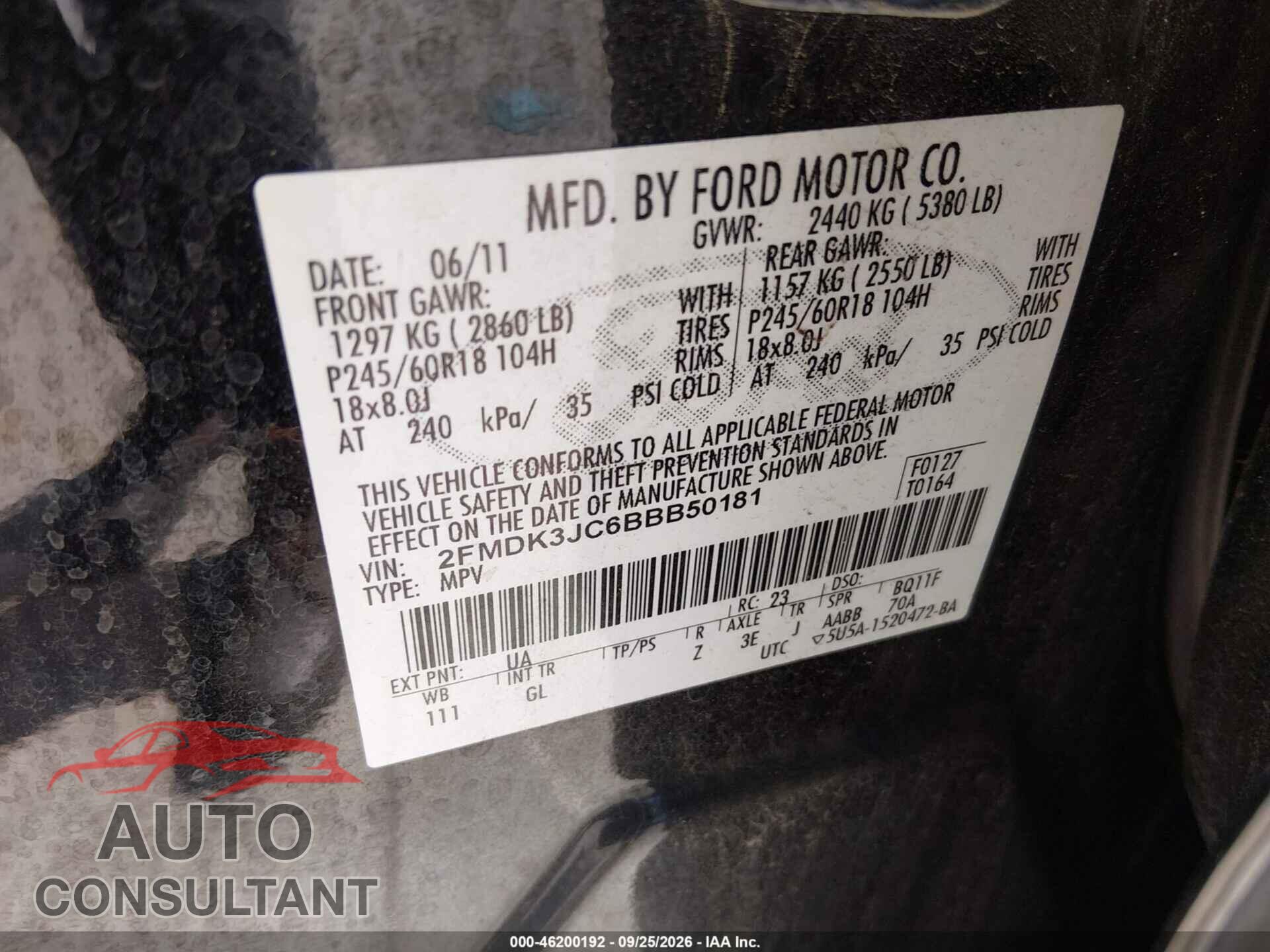 FORD EDGE 2011 - 2FMDK3JC6BBB50181